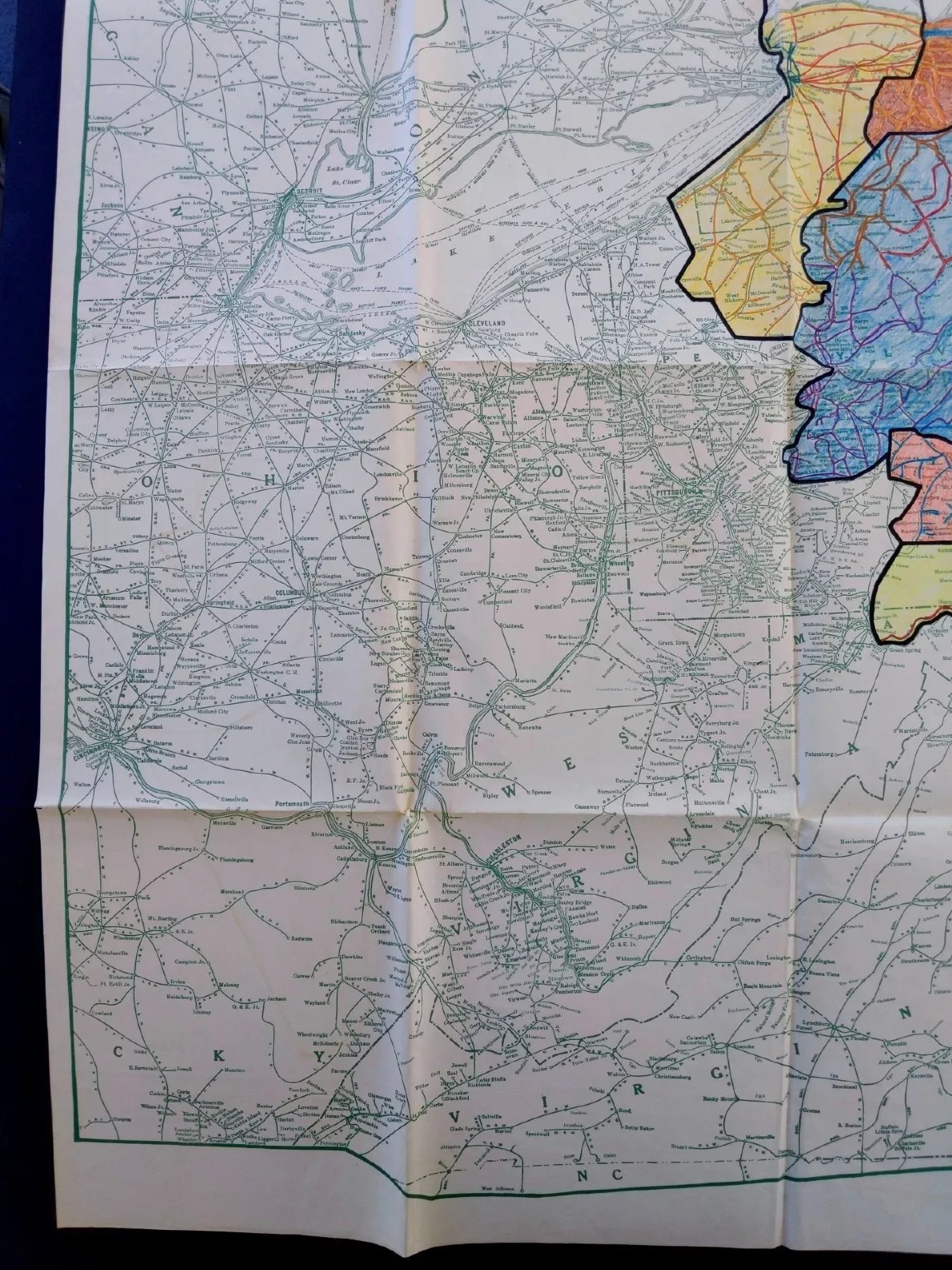 1935 Railroad Hand Colored Trunk Line Assn Canadian Freight Map 40 x 34