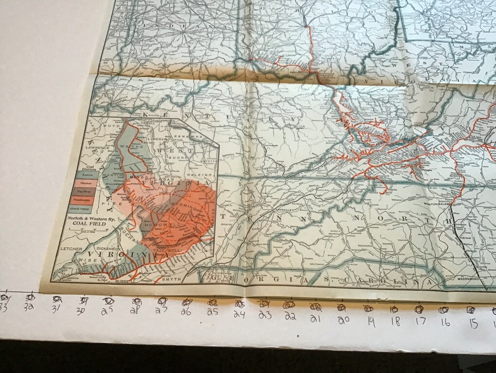 vintage railroad map: 22×32″ NORFOLK & WESTERN Railway 1925