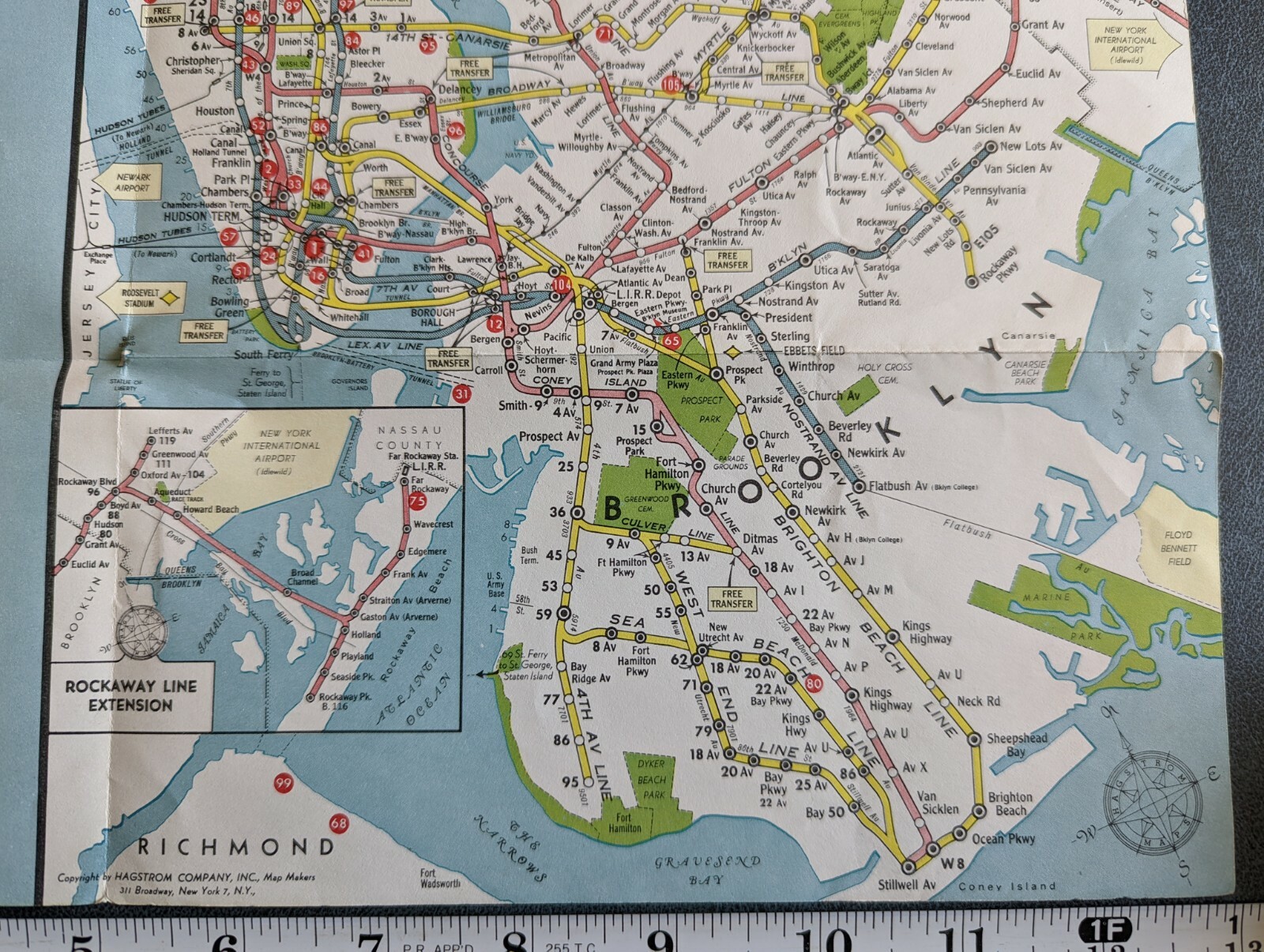 1958 New York City Hagstrom Map Subway IND IRT BMT RR NYC Chemical Corn Exchange