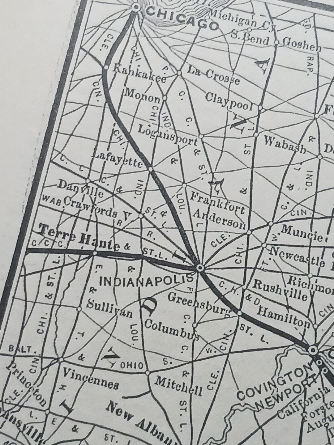 ~1904 Vintage Railroad Map CHESAPEAKE & OHIO RAILWAY all Train Routes & Stations