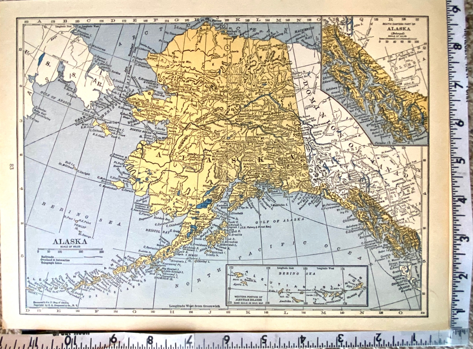 ALASKA, HAWAII & US VIRGIN ISLANDS 1935 County & Railroad Maps. Hammond 9×12″