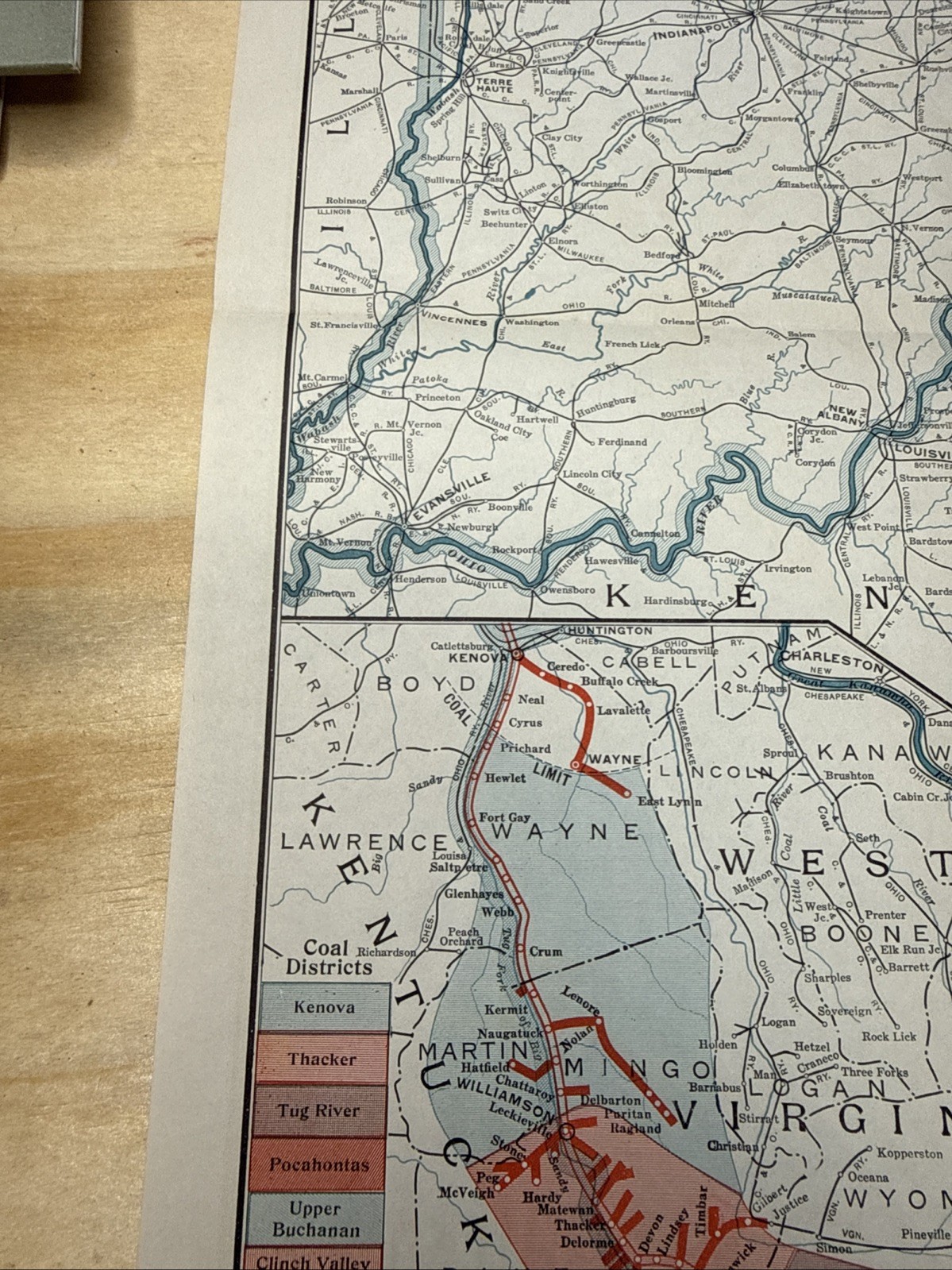vintage railroad map: 22×32″ NORFOLK & WESTERN Railway 1942