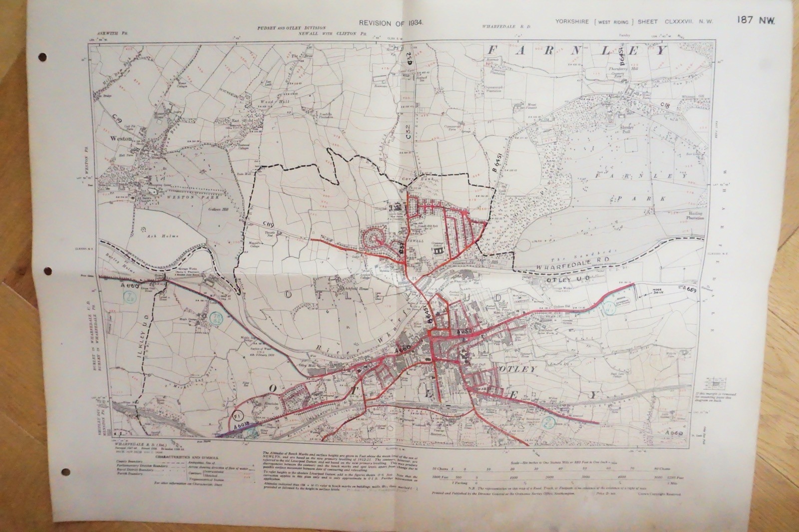 1938 Farnley Otley Weston Yorkshire LNER Railway OS Linen Map Ref 88**