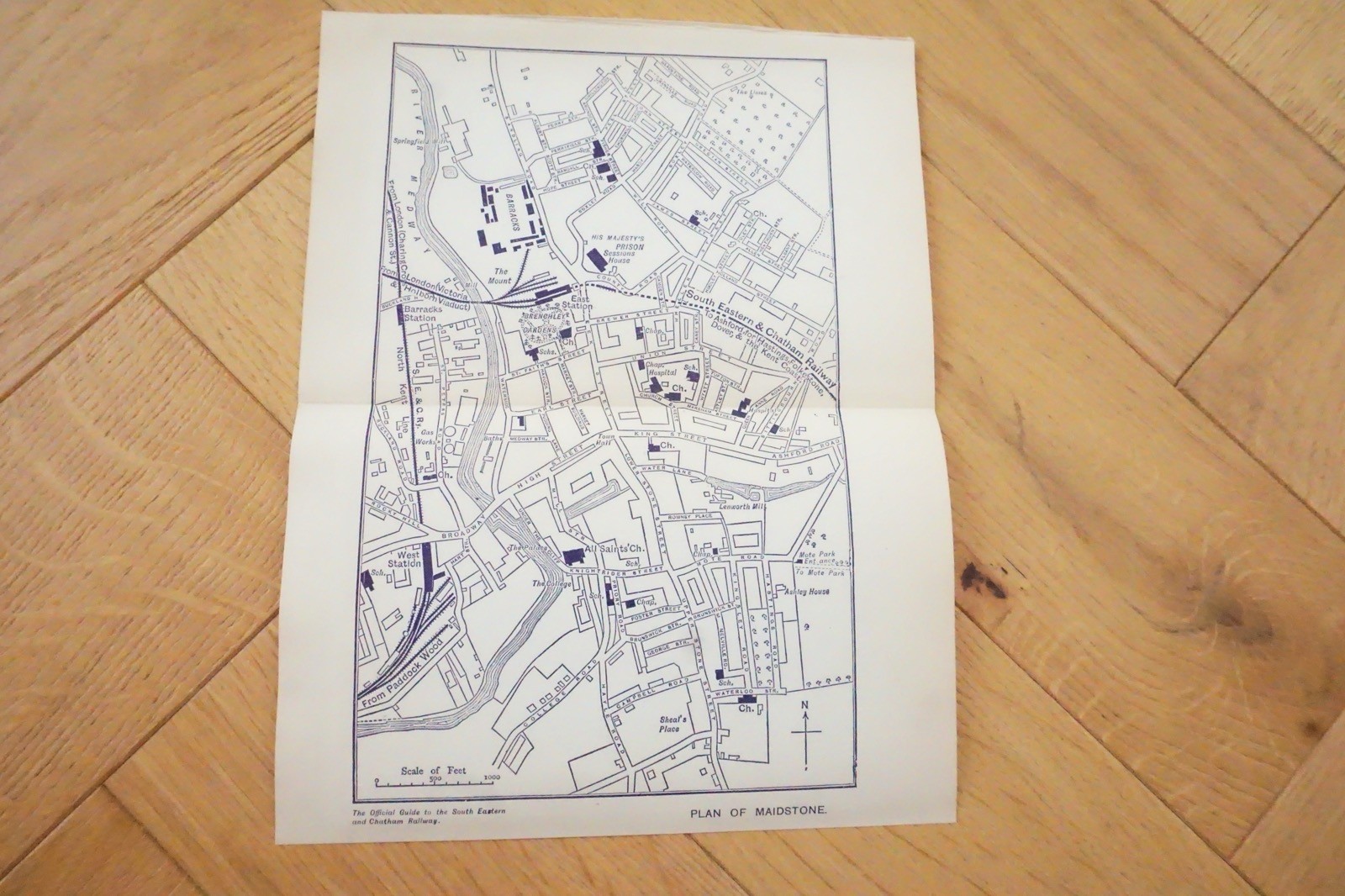 1913 South East & Chatham Railway Map of Maidstone
