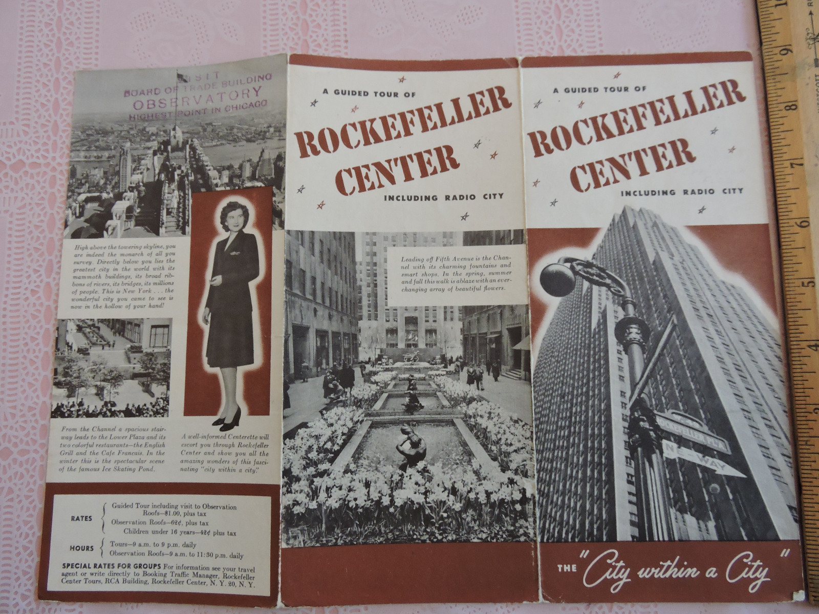 Foldout 1950s New York City Rockefeller Center Radio City Misoc Hall Brochure