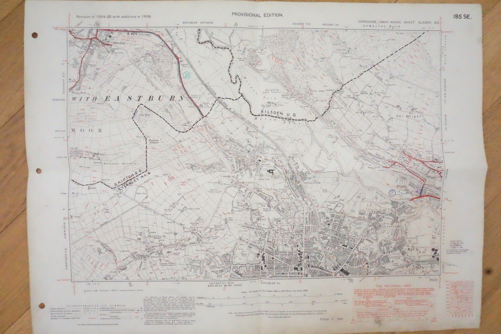 1938 Eastburn Silsden Beechcliffe Yorkshire LMS Railway OS Linen Map Ref 40 *