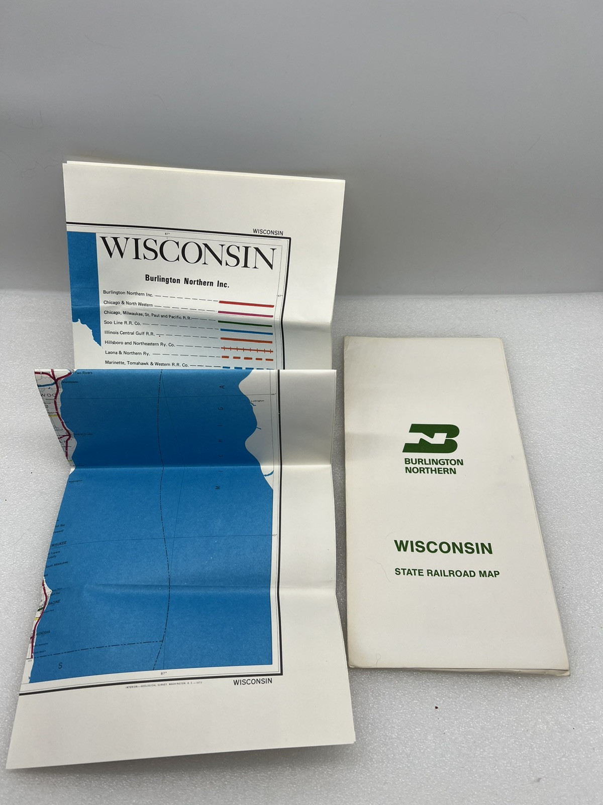 Large Burlington Northern State Railroad Map of Wisconsin 1983