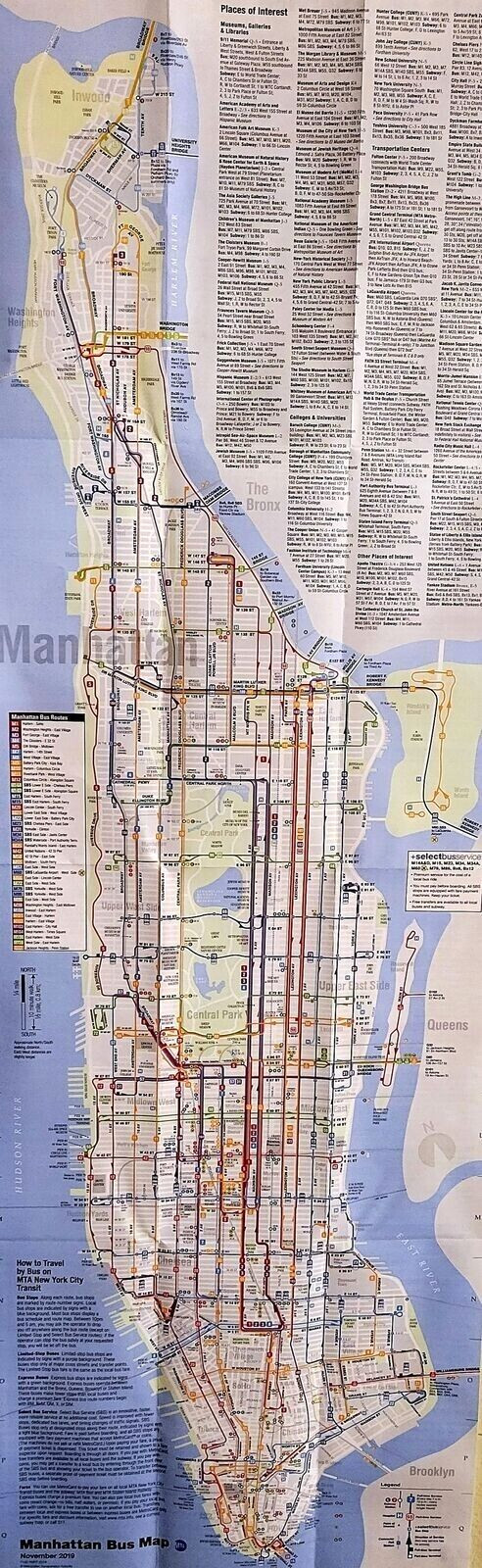 Current New York MTA NYC Subway Train & LIRR Map + Manhattan Bus Map Combo Set