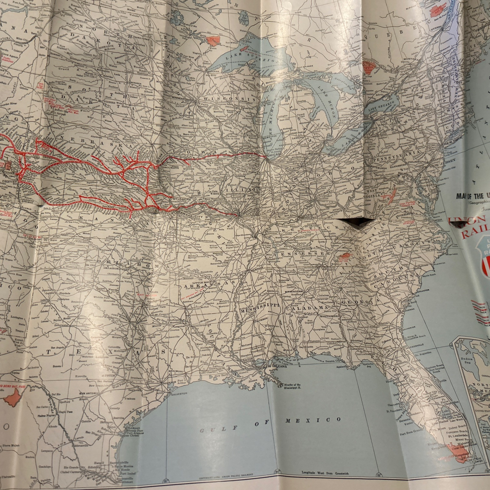 1956 Union Pacific Map Of The United States 32″ x 19″