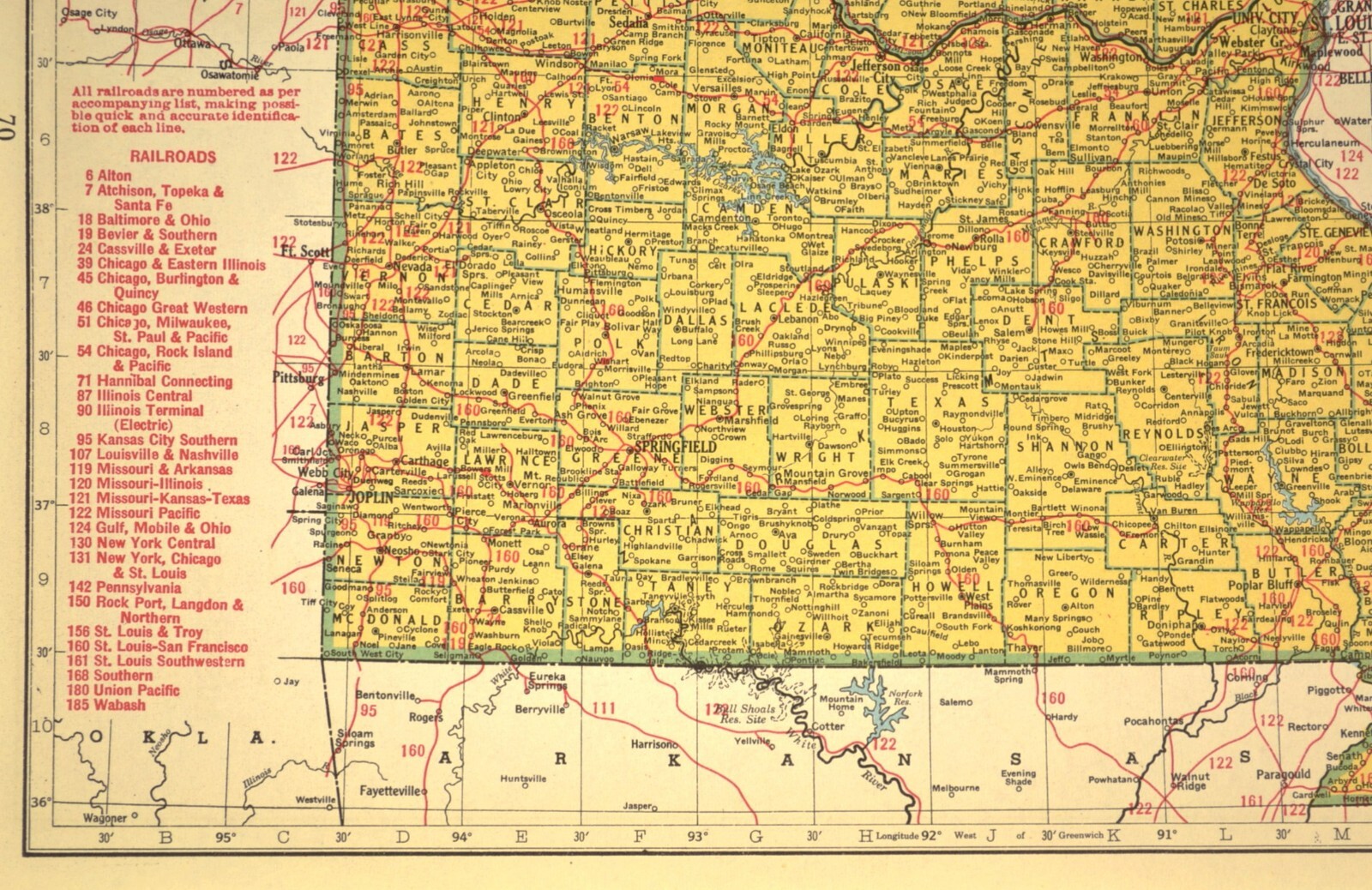 Vintage MISSOURI Railroad Map Depot Towns Great Falls Missoula MP RR WWII Era