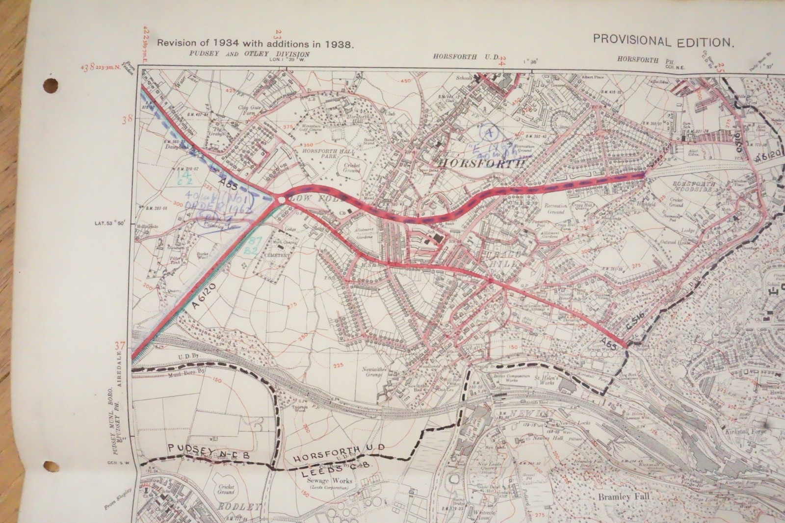 1938 Whitlecote Sandford Kirkstall Yorkshire LNER LMS Railway OS Linen Map Ref49