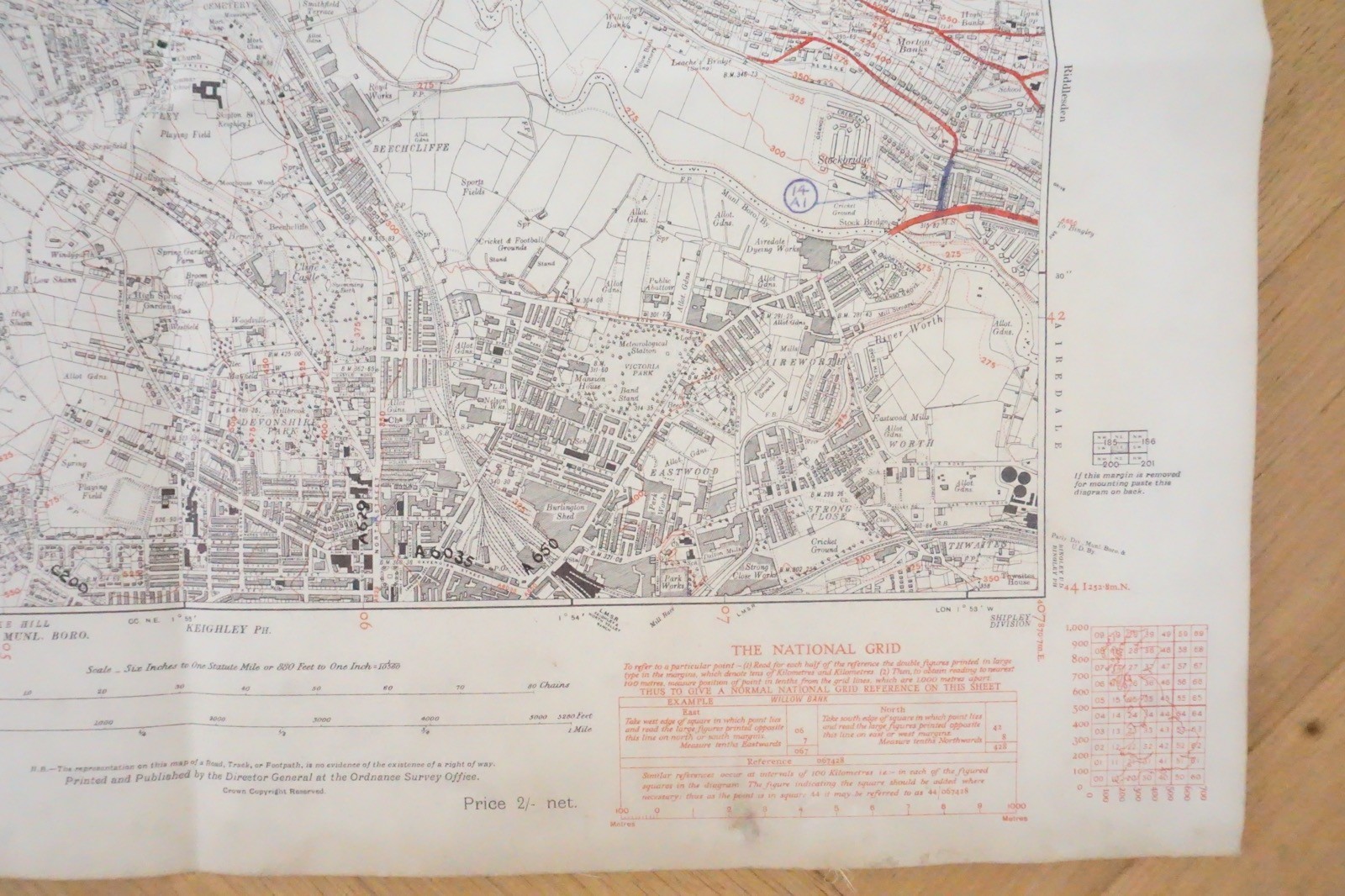 1938 Eastburn Silsden Beechcliffe Yorkshire LMS Railway OS Linen Map Ref 40 *
