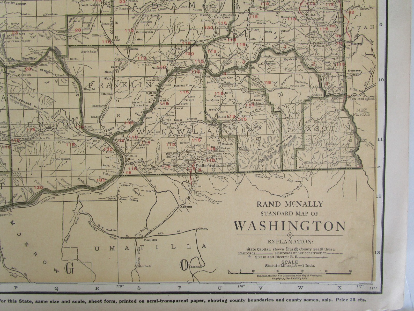 WA 1921 WASHINGTON State STEAM / INTERURBAN ELECTRIC RAILROAD / STEAMSHIP Map