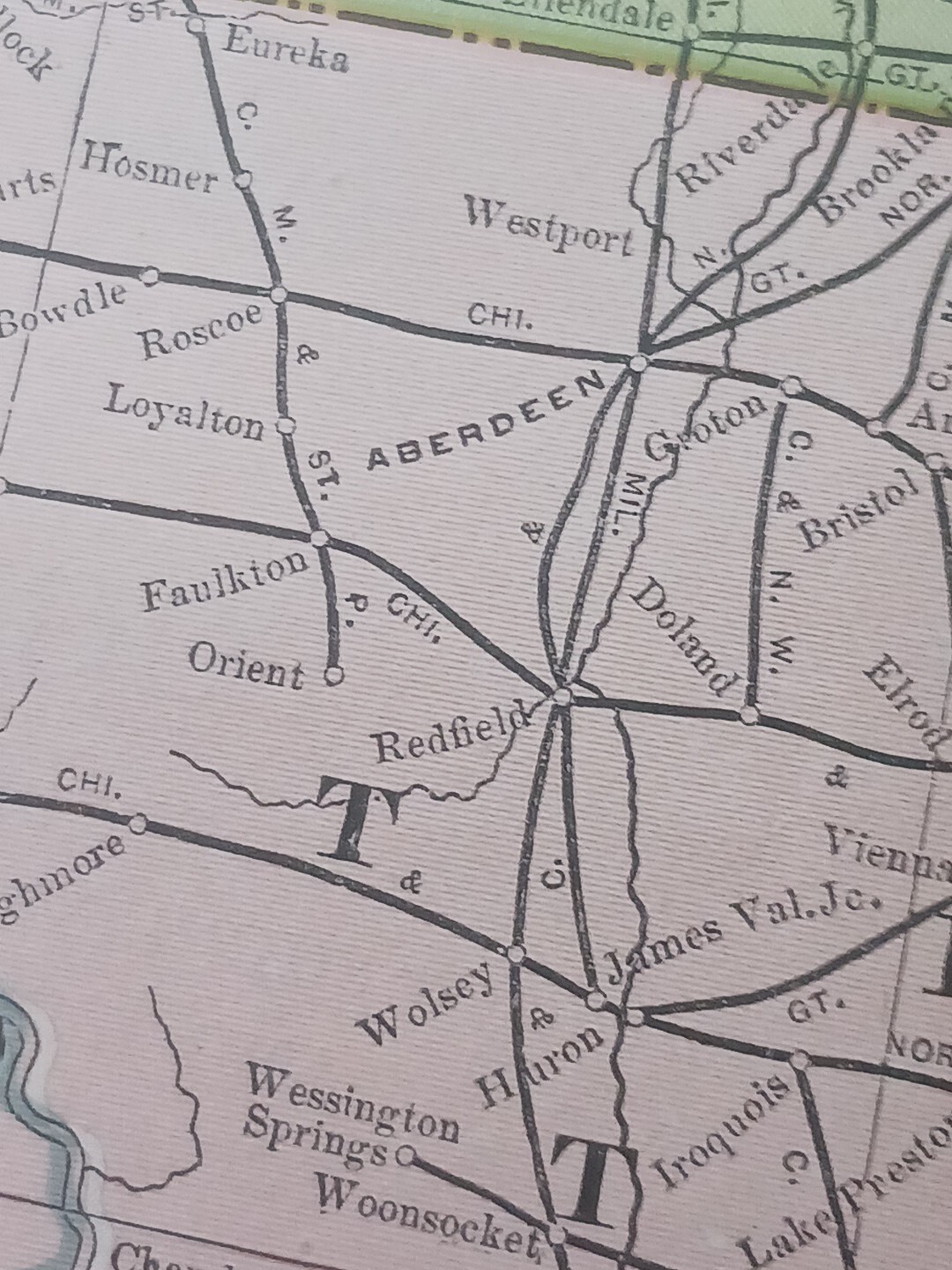 1906 Dated Train Route Map Minnesota Dakotas All Railroad Lines Stations 11″×9″