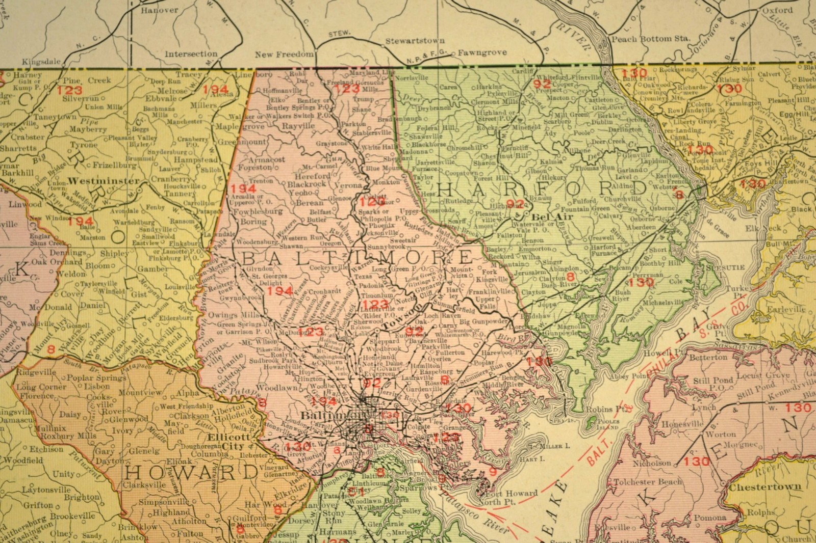 1911 Antique Maryland Railroad Map of Delaware ORIGINAL Atlas Map DATED