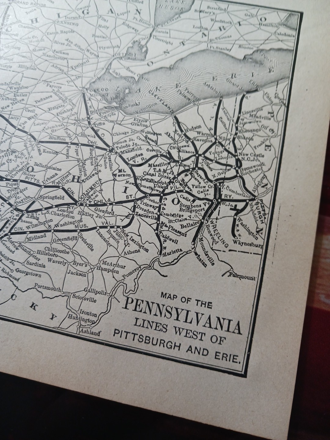 1897 Train Route Map PENNSYLVANIA RAILROAD Lines West Of Pittsburgh & Erie