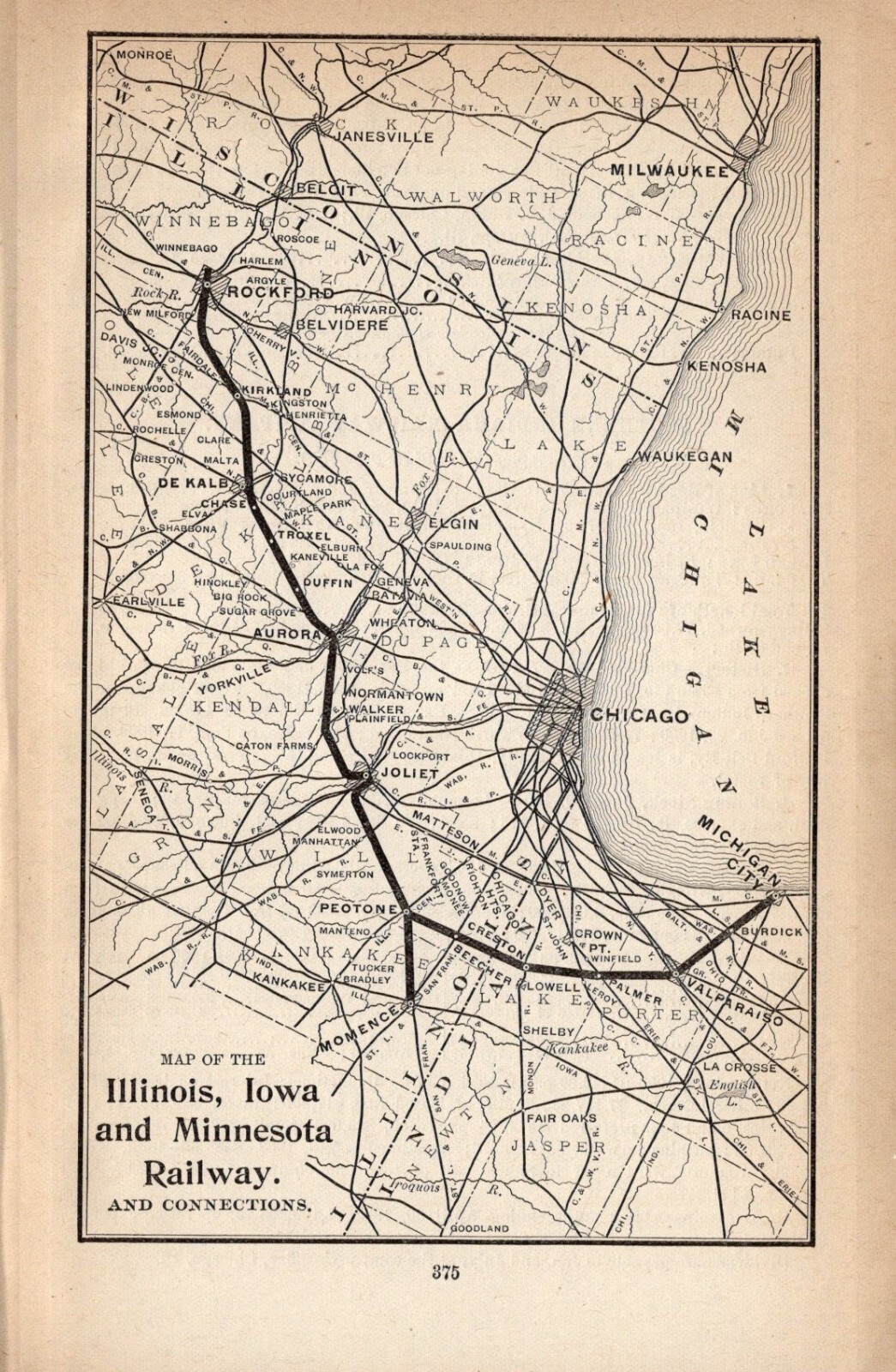 1905 Antique Illinois, Iowa, & Minnesota Railway Map Railroad Map 1454