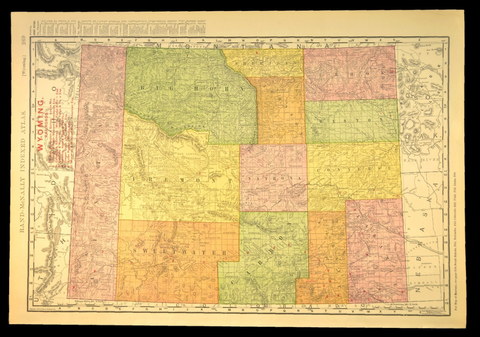 1907 Antique Wyoming Railroad Map Union Pacific Railroad Map Large Atlas DATED