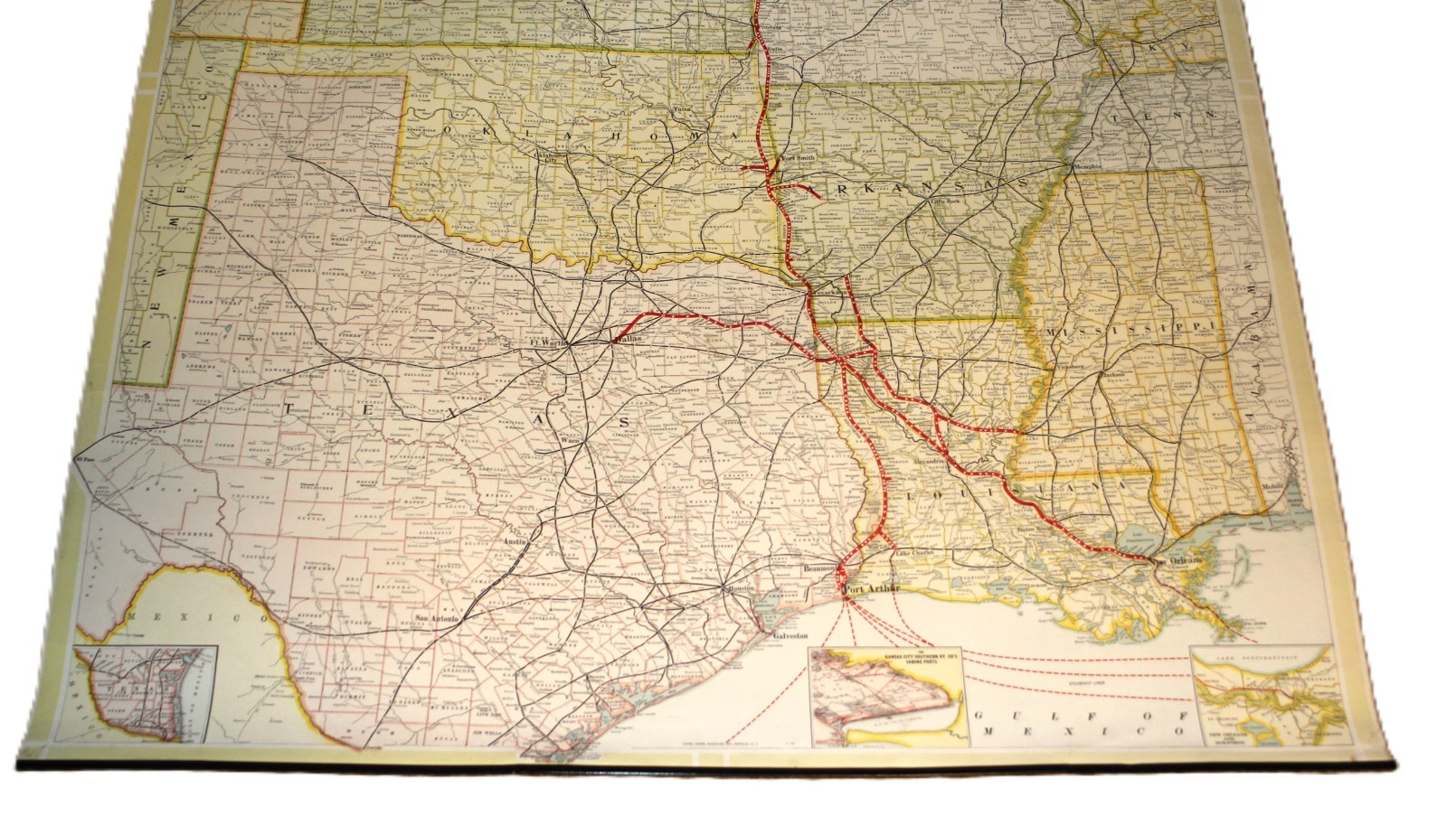 ORIGINAL Kansas City Southern/ Louisiana Rwy & Arkansas Rwy Wall Map – 3/1945