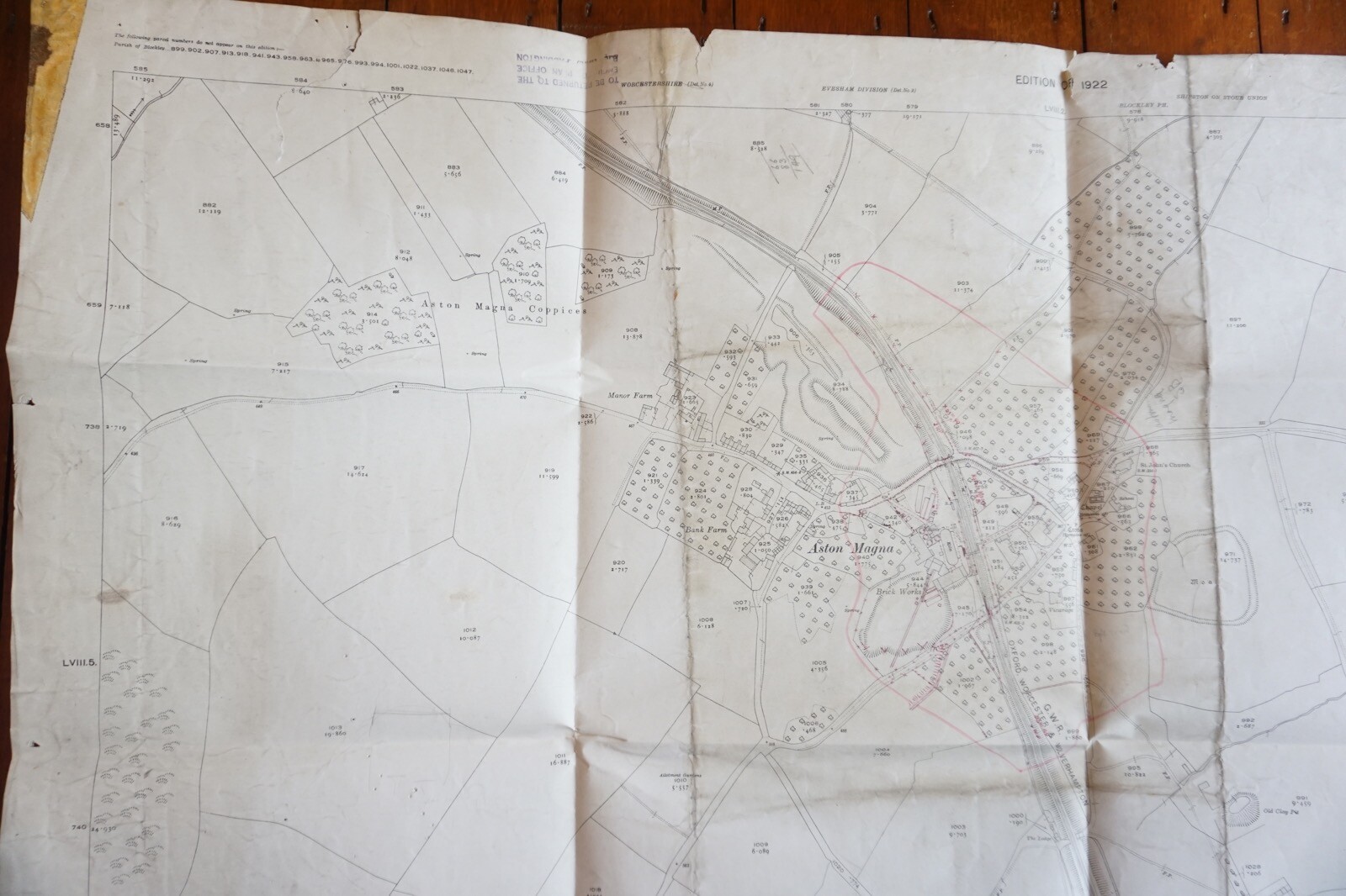 1922 GWR Aston Magna Oxford Worcester OS Railway Map