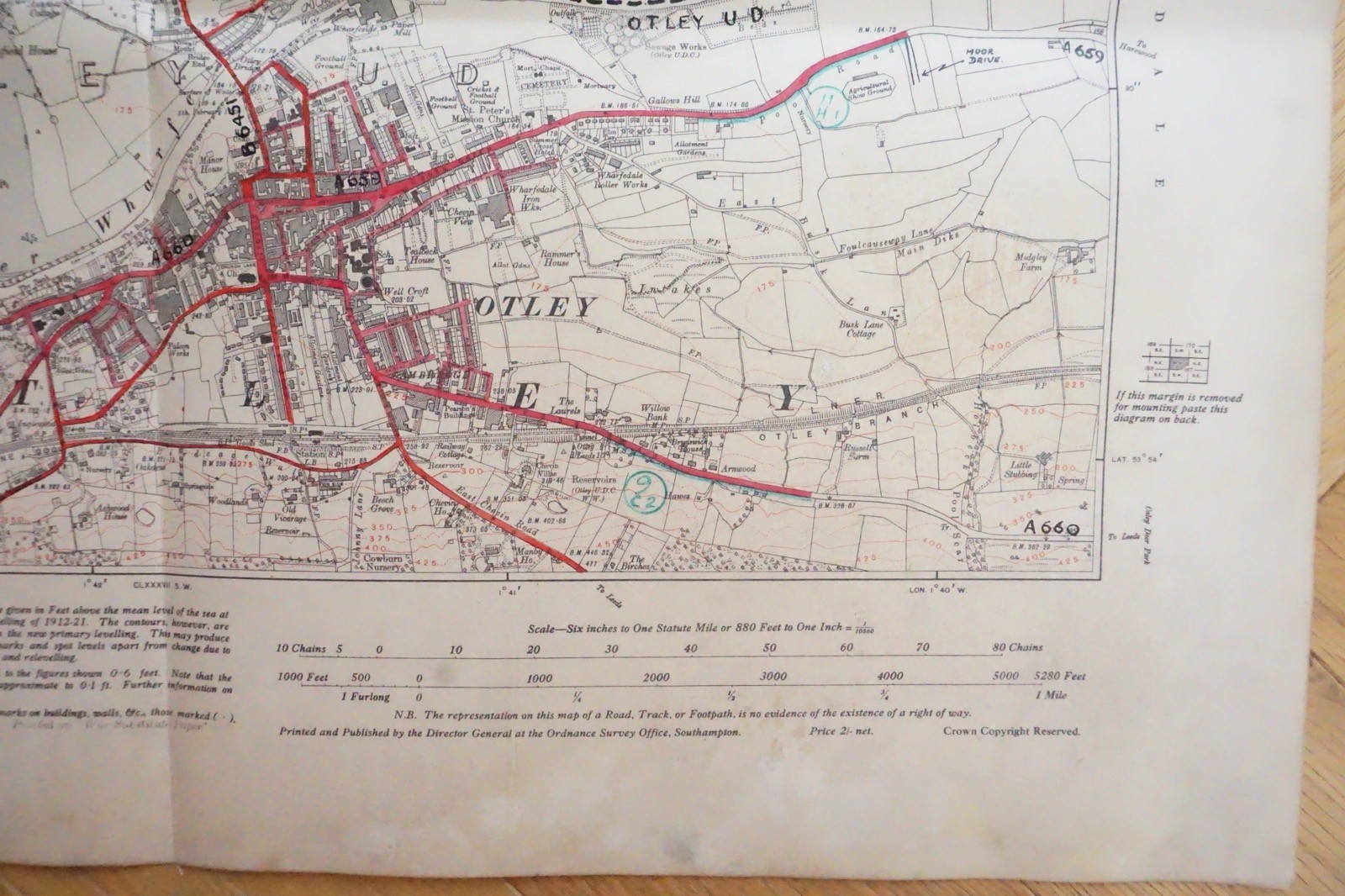 1938 Farnley Otley Weston Yorkshire LNER Railway OS Linen Map Ref 88**