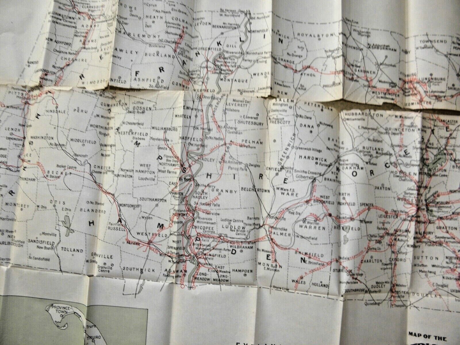 ANTIQUE LARGE MAP OF THE ELECTRIC RAILWAYS STATE OF MASSACHUSETTS RAILROADS 1908