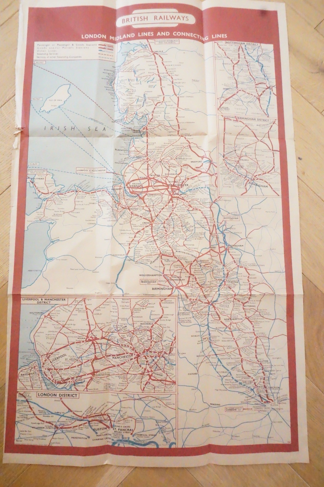 1956 British Rail London Midland Passenger Network Railway System Map
