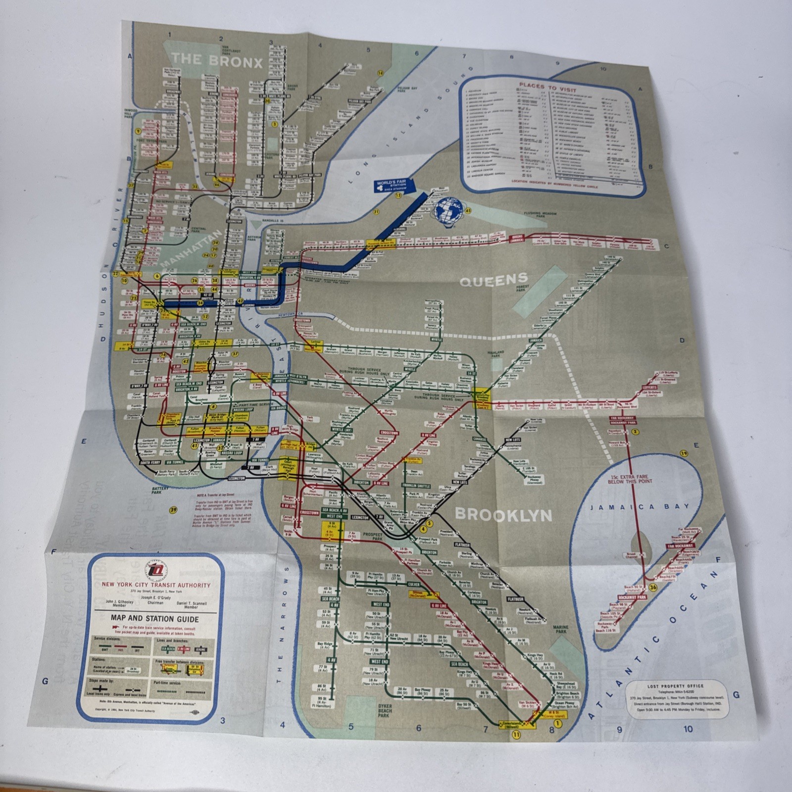 1964 NY Worlds Fair Subway Map New York City Transit Authority Vintage Original