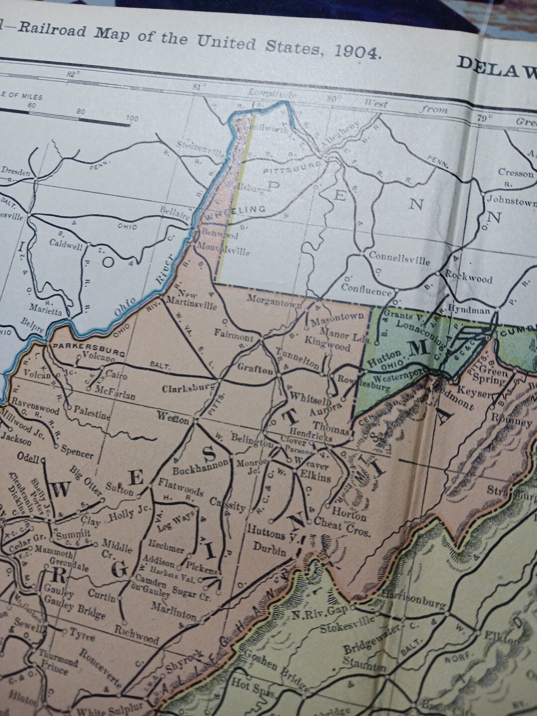 1904 Dated Railroad Map MARYLAND West Virginia DE all Lines Train Routes 11″x9″