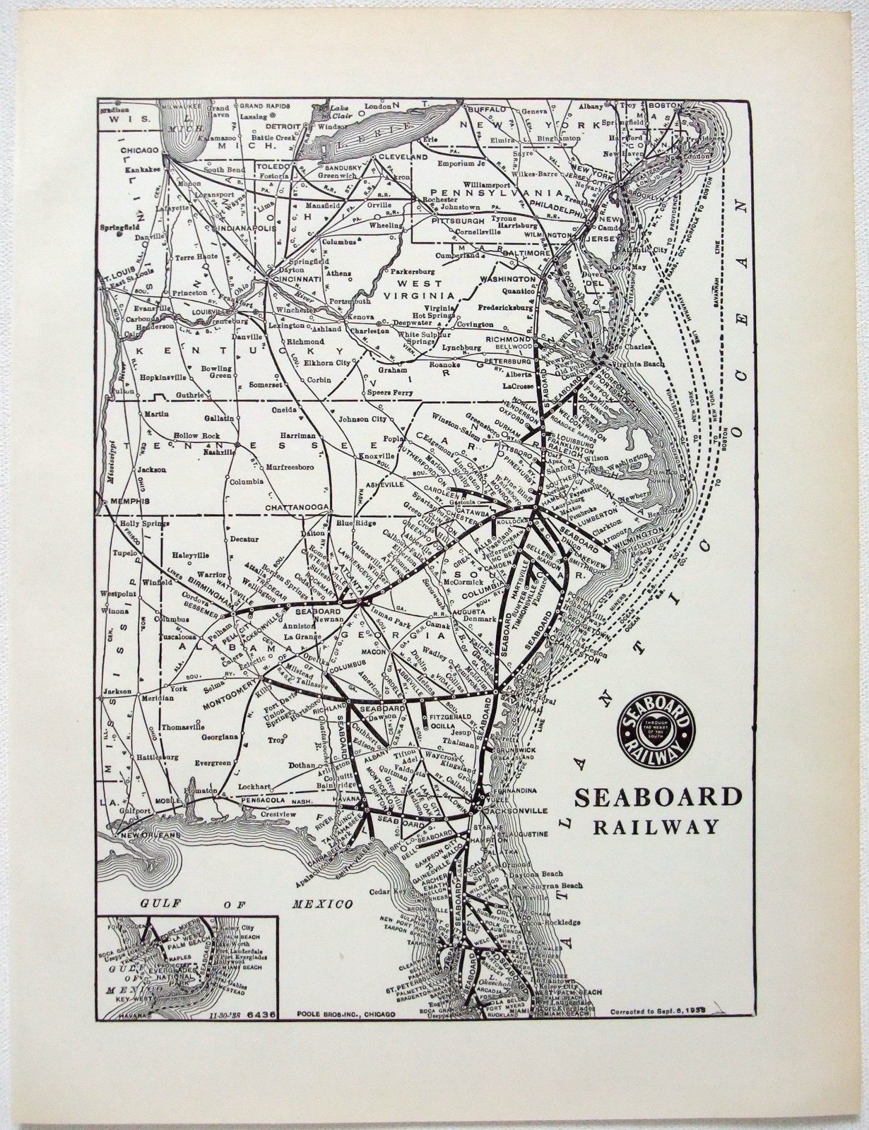 Seaboard Railway – Original 1941 System Map by Poole Bros. Railroad Vintage