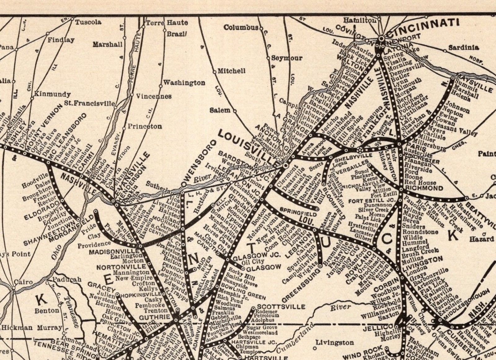 1911 Antique Louisville and Nashville Railroad Map Vintage L&N Railway Map 2843