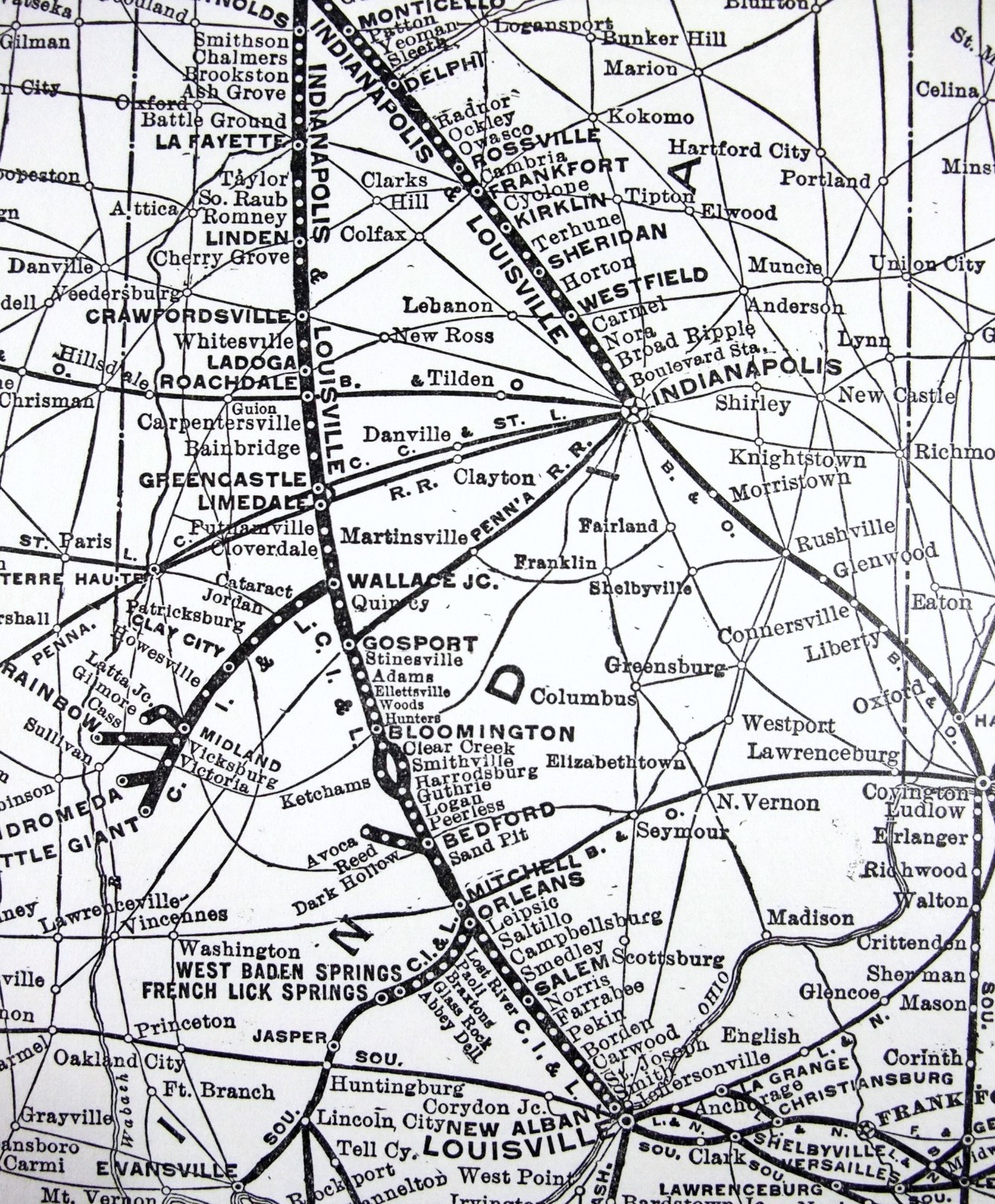 Monon Route – Original 1941 Railroad System Map. Vintage Railway