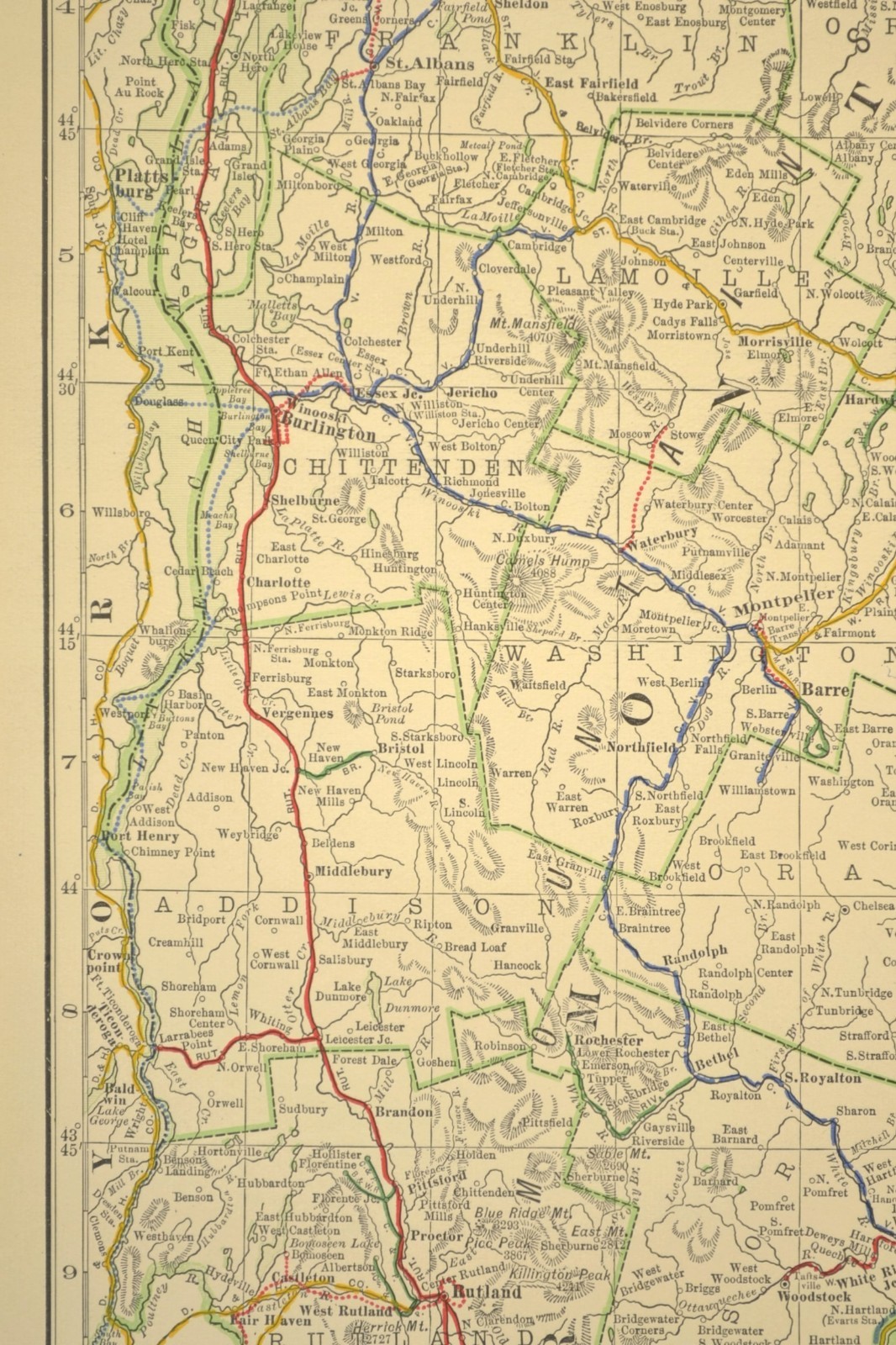 1914 Antique Map of VERMONT Railroads Map NEW HAMPSHIRE ORIGINAL Atlas Map DATED