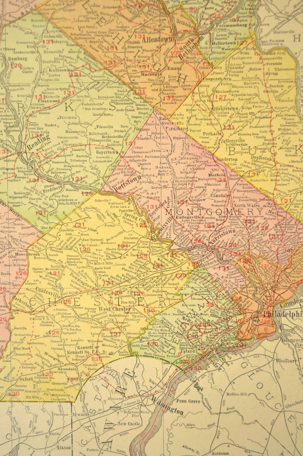 1911 Eastern Pennsylvania Railroad Map ORIGINAL Atlas Map Reading RR PRR DATED
