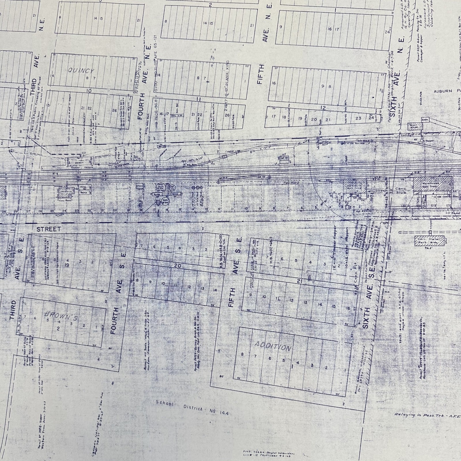 1954 Great Northern Railway Map Quincy Washington WA Blueprint Copy 84” x 24”