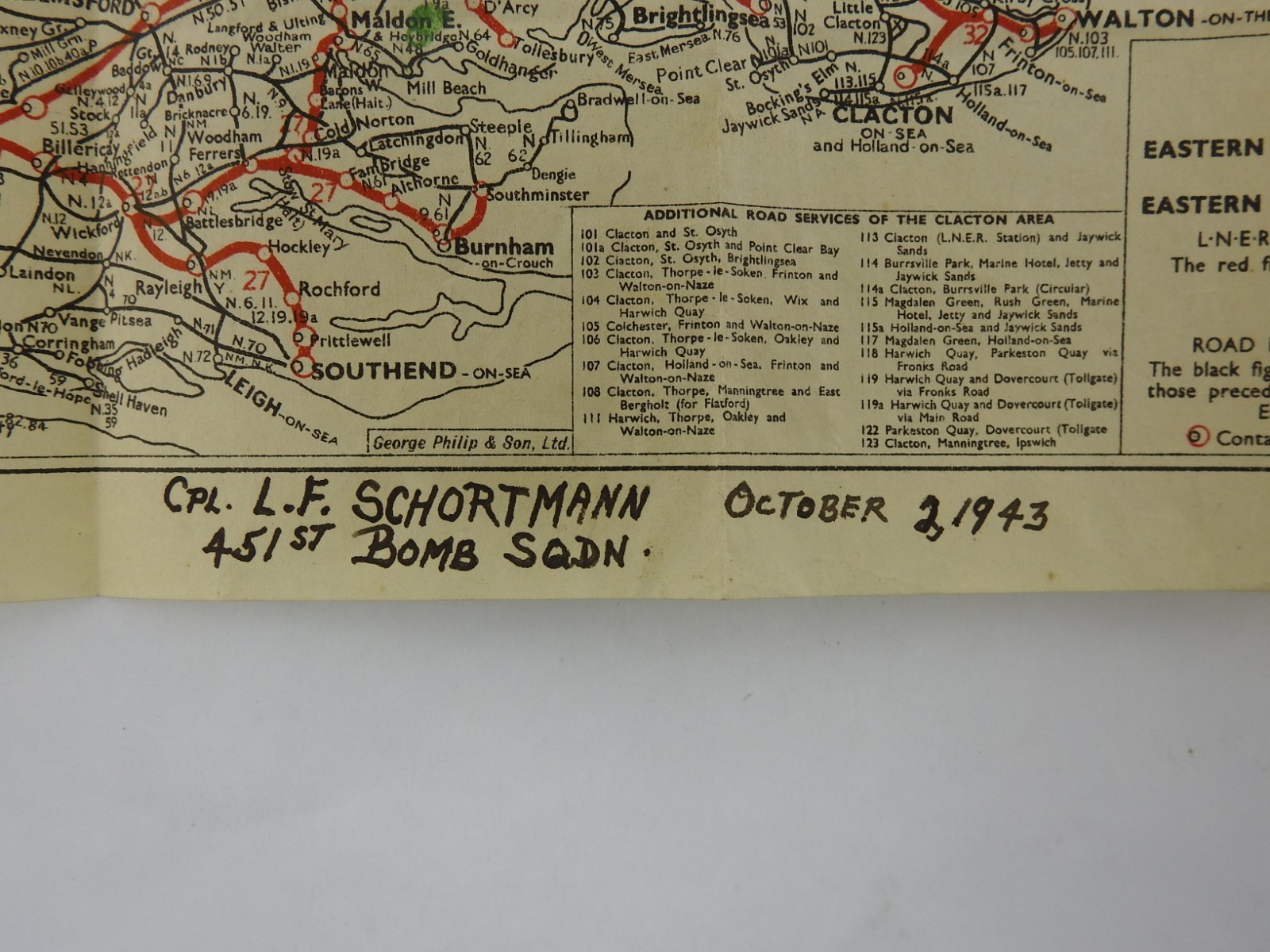 Vintage 1943 LNER Lines Map Military England WWII Named Soldier Railway Bus