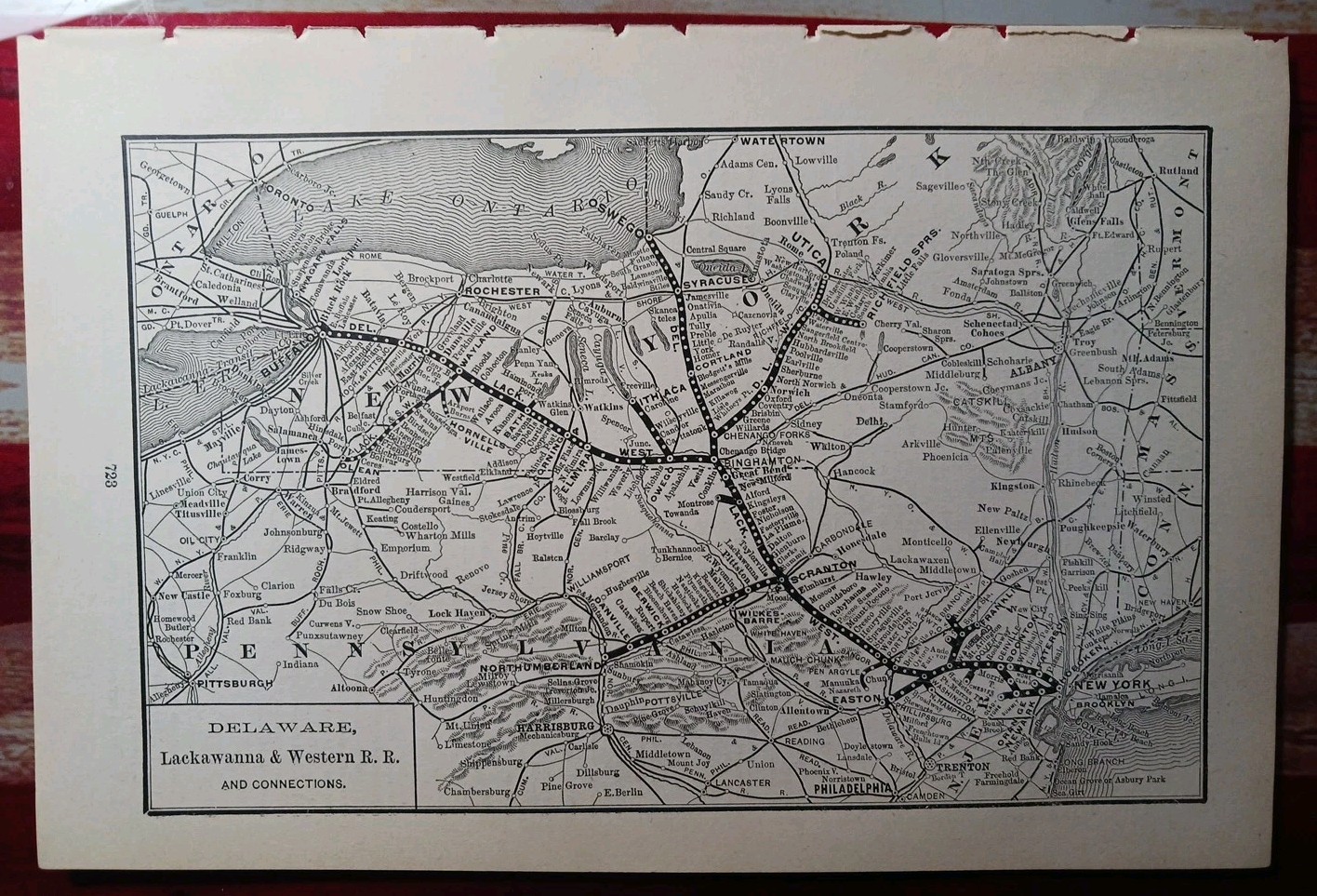 1892 Antique Railway Map DELAWARE LACKAWANNA & WESTERN RAILROAD Train Routes