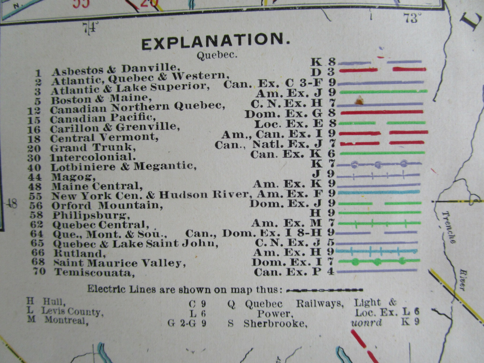 1910 QUEBEC STEAM, INTERURBAN ELECTRIC RAILROAD Map. CANADA 1900s PHILIPSBURG RR