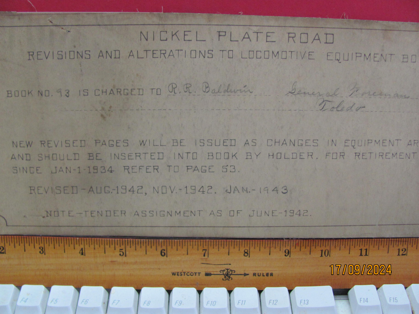 NICKLE PLATE ROAD RAILROAD ORIG 1943 DIAGRAM LOCOMOTIVE #114+ CLASS B-9B 0-6-0