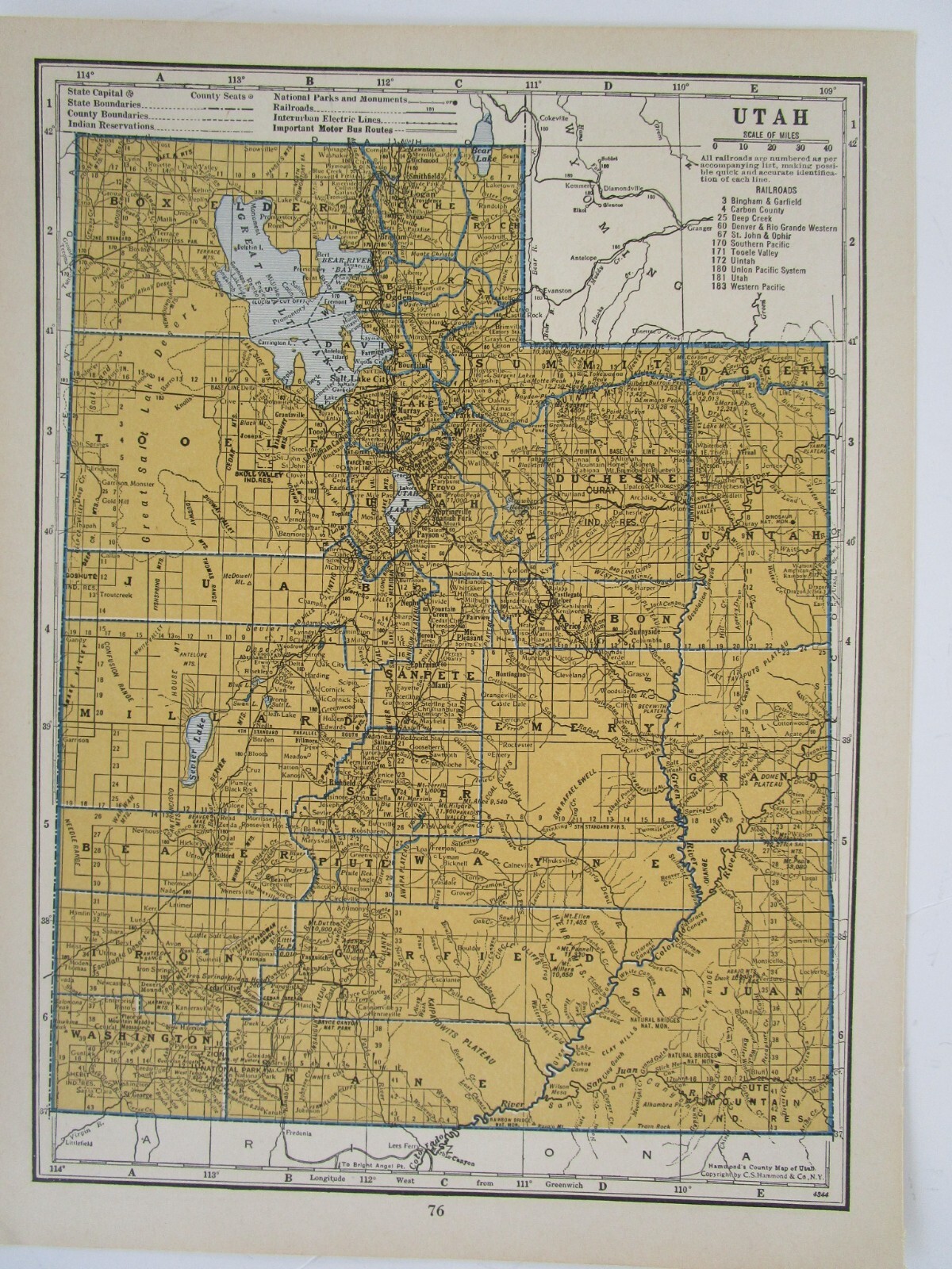 UT TX 1939 UTAH RAILROAD Map. DEEP CREEK RR or TEXAS. SAN BENITO & RIO GRANDE
