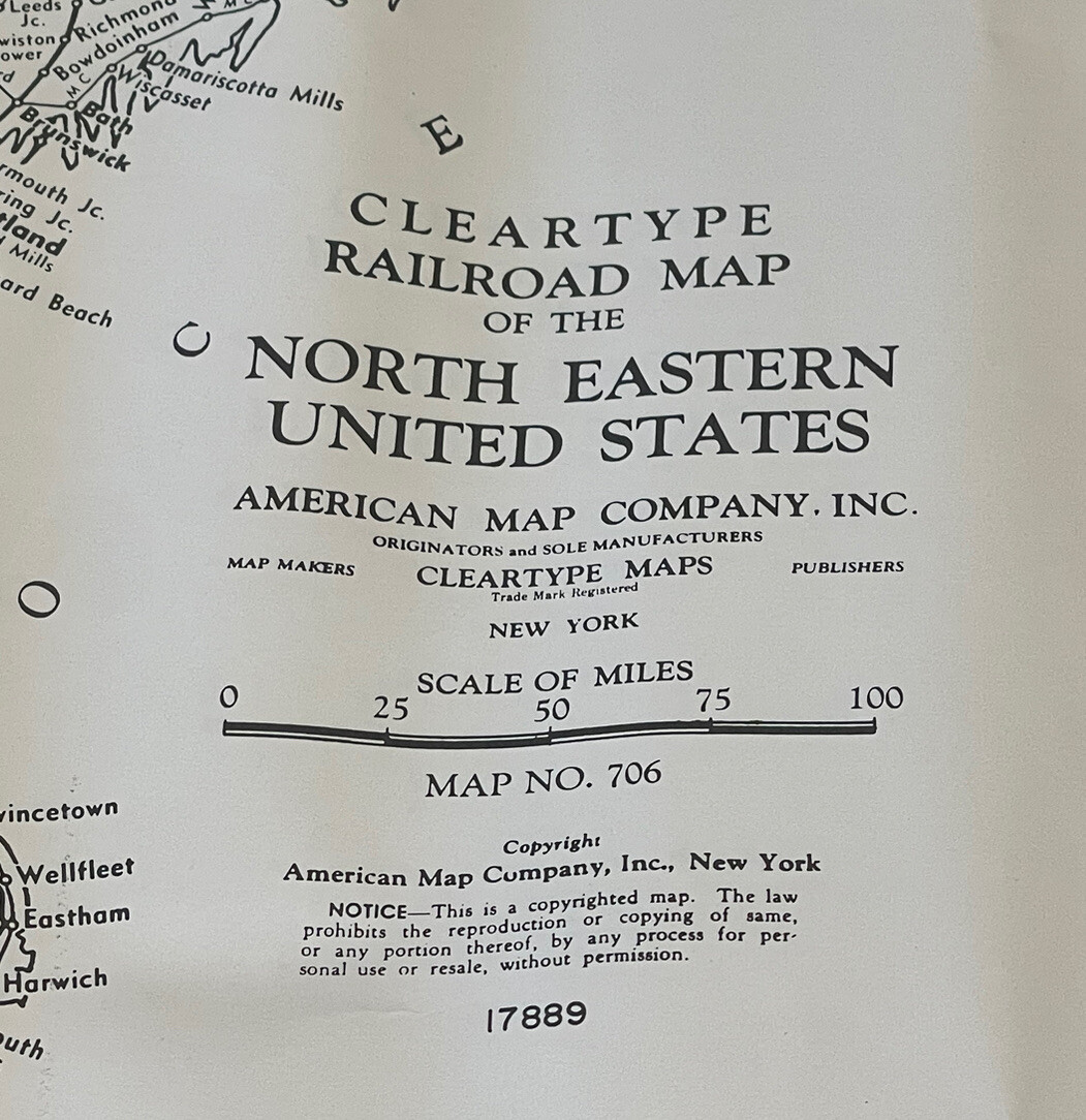 Vintage Northeast United States RAILROAD MAP