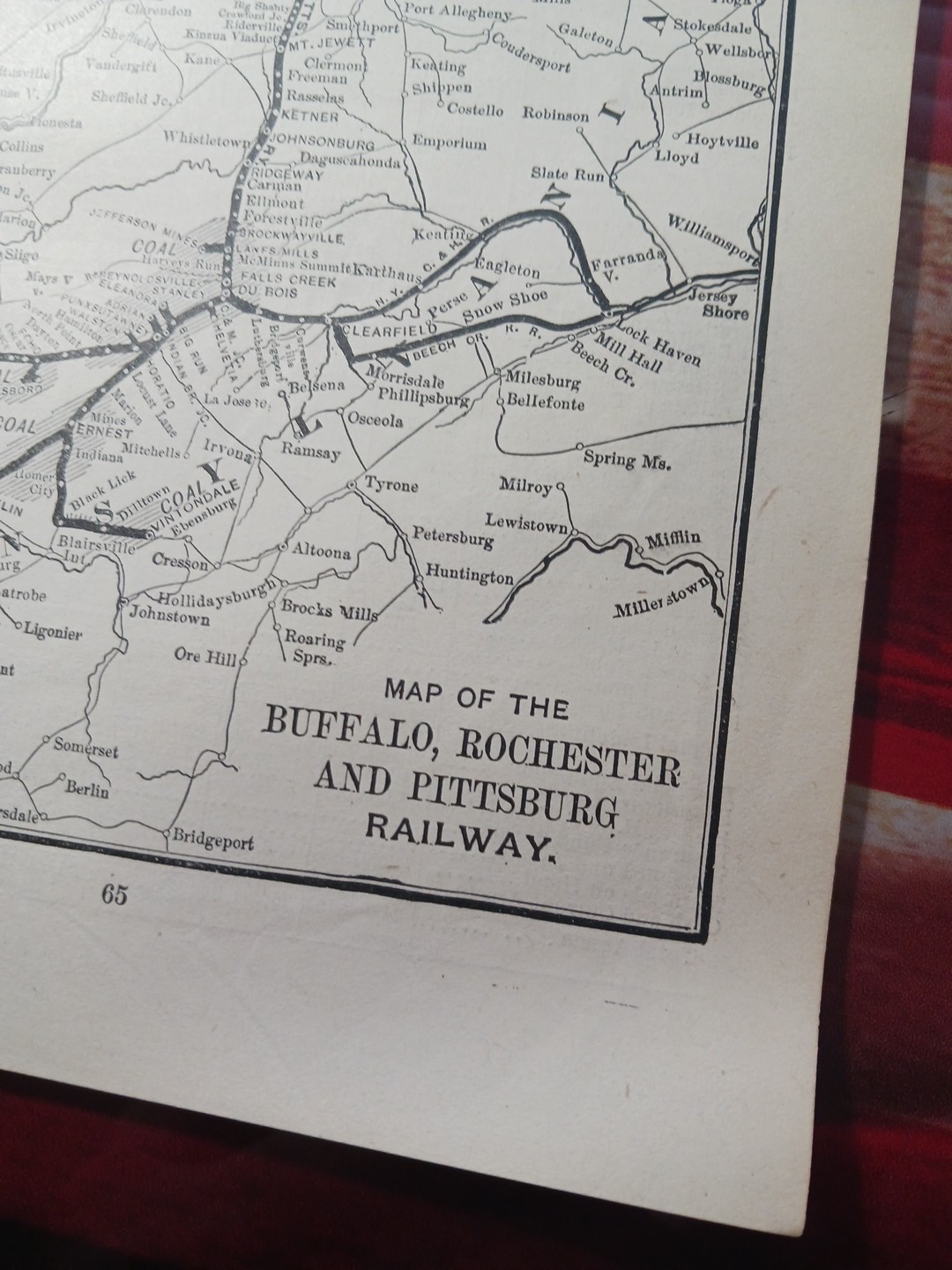 1905 Train Route Map BUFFALO ROCHESTER & PITTSBURGH RAILWAY coal Fields Railroad