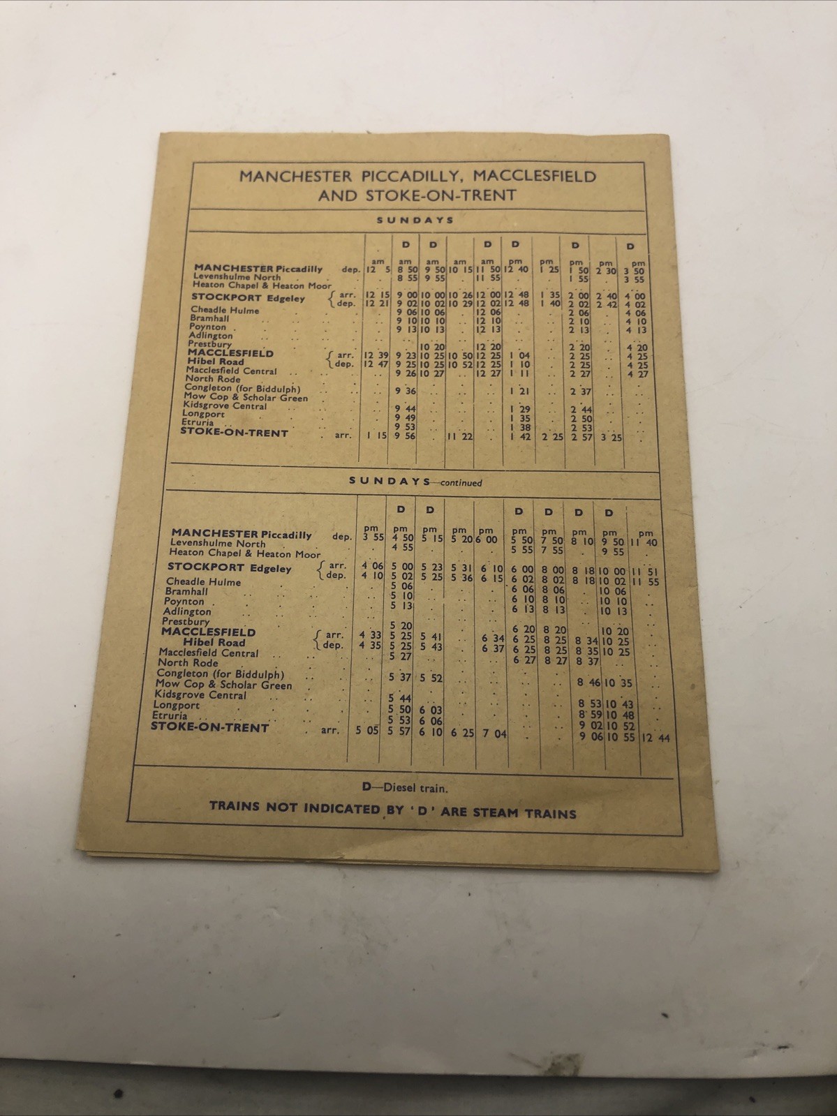 1960 British Railways Diesel Service Timetable Manchester , Picca , Macclesfield