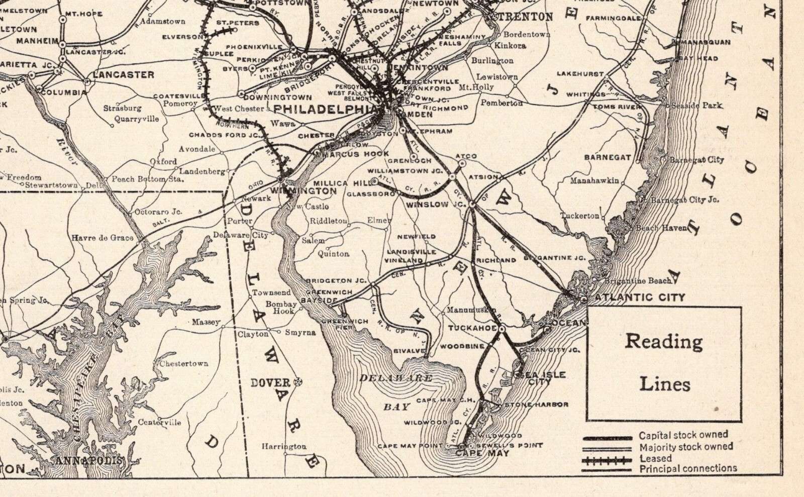 1923 Antique Reading Railroad Map Vintage Reading Lines Railway Map 602