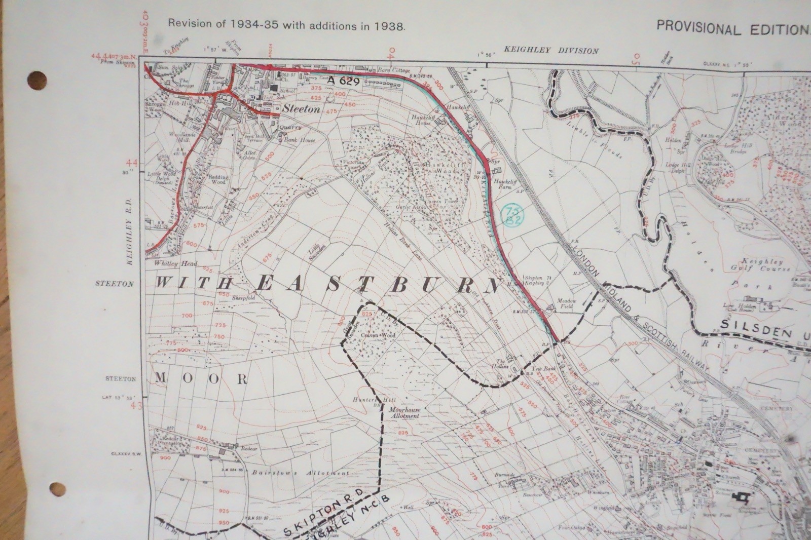 1938 Eastburn Silsden Beechcliffe Yorkshire LMS Railway OS Linen Map Ref 40 *