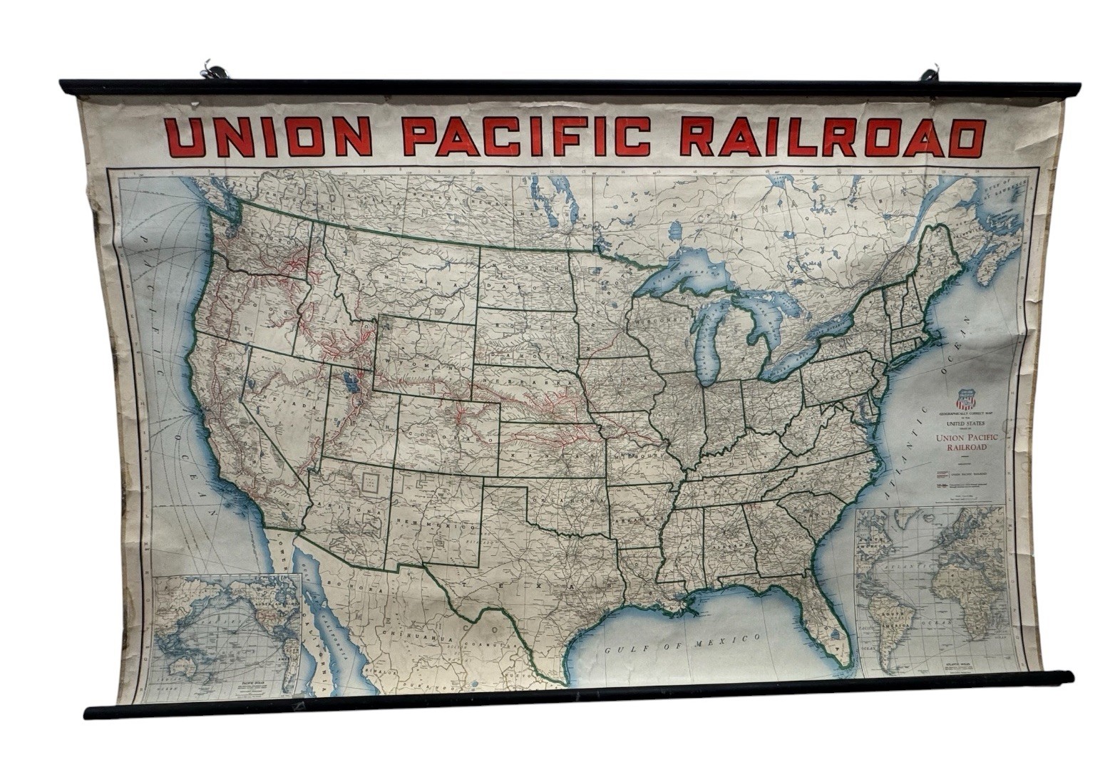 Antique Union Pacific Railroad Official Wall Map United States 43”x62” 1941
