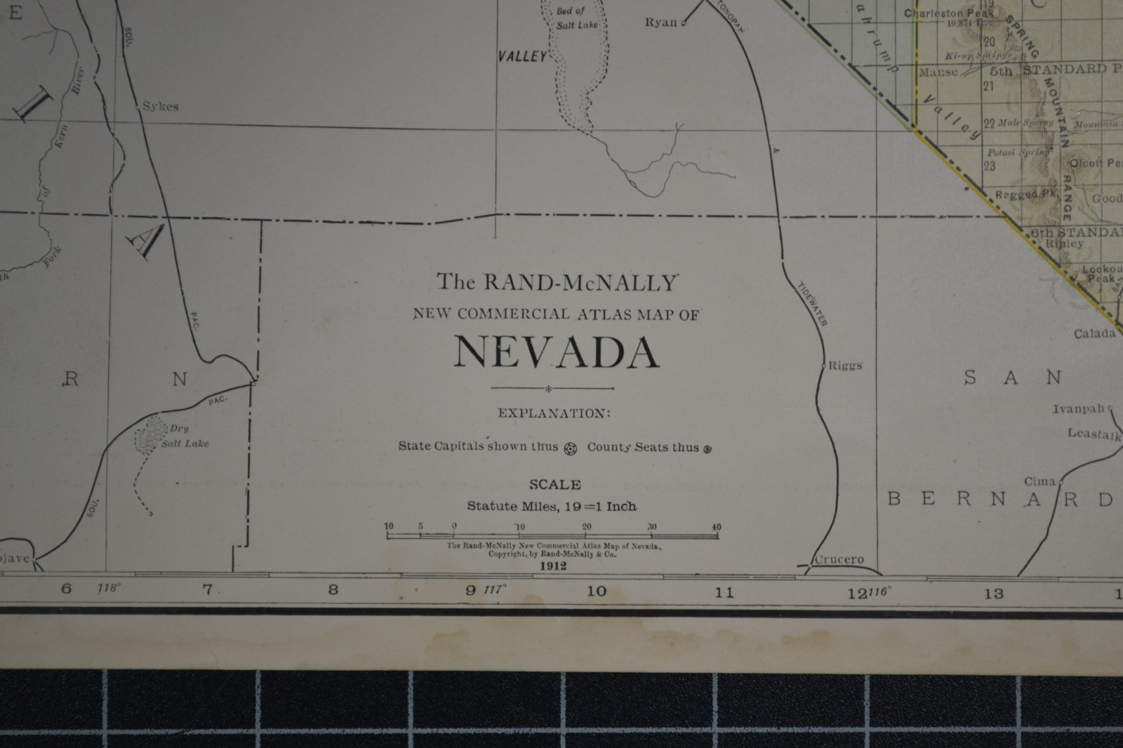 NEVADA – 1912 – RAND-McNALLY NEW COMMERCIAL ATLAS – SHOWS ALL RAILROADS