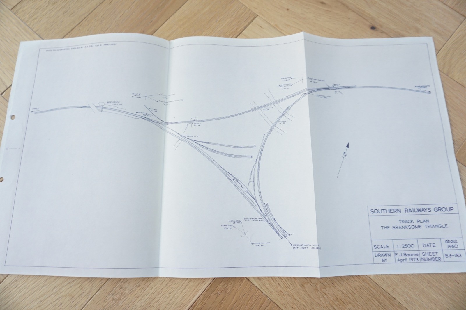 1960 Branksome Triange Railway Track Plan Map Southern Region