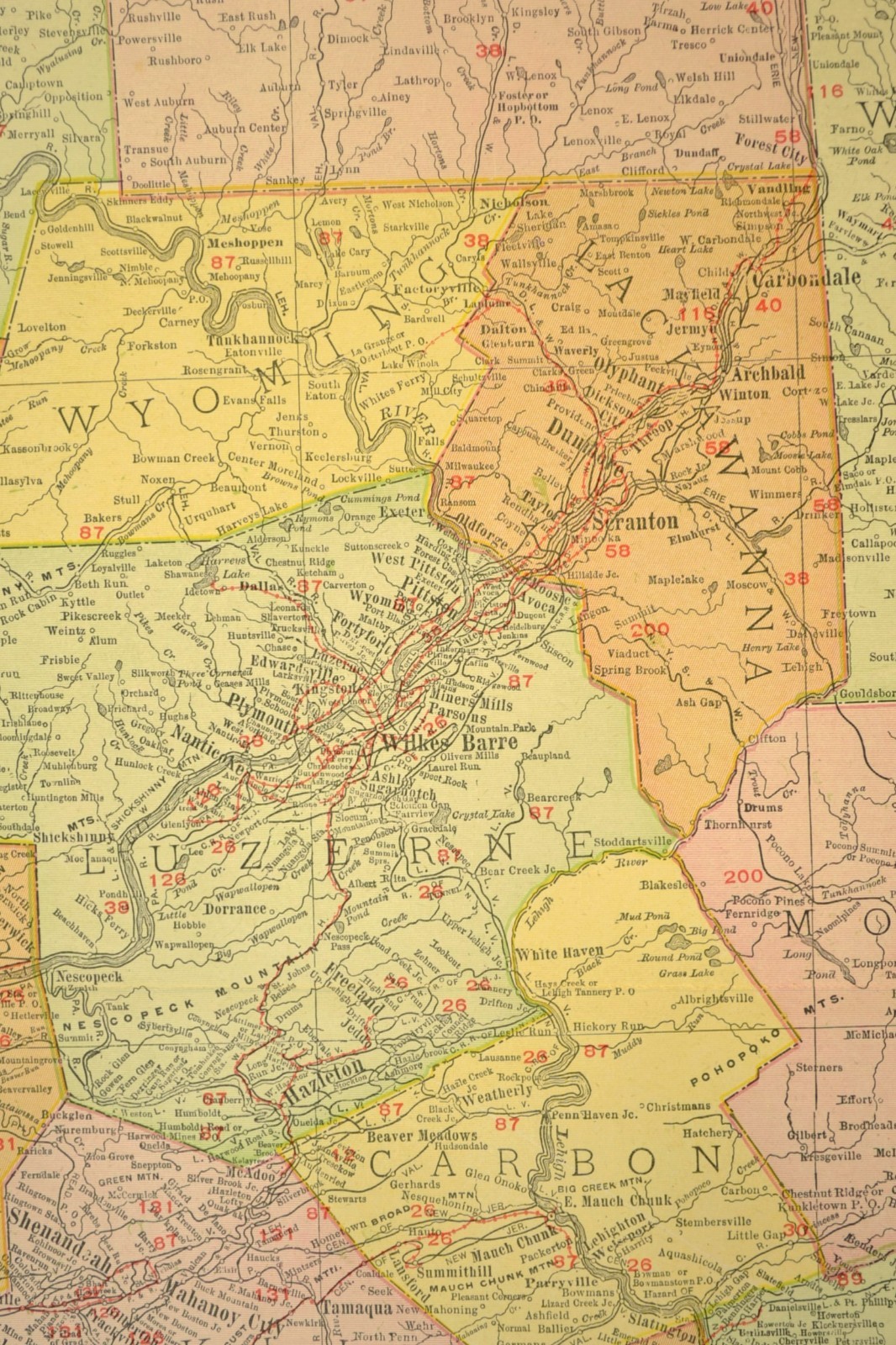 1911 Eastern Pennsylvania Railroad Map ORIGINAL Atlas Map Reading RR PRR DATED
