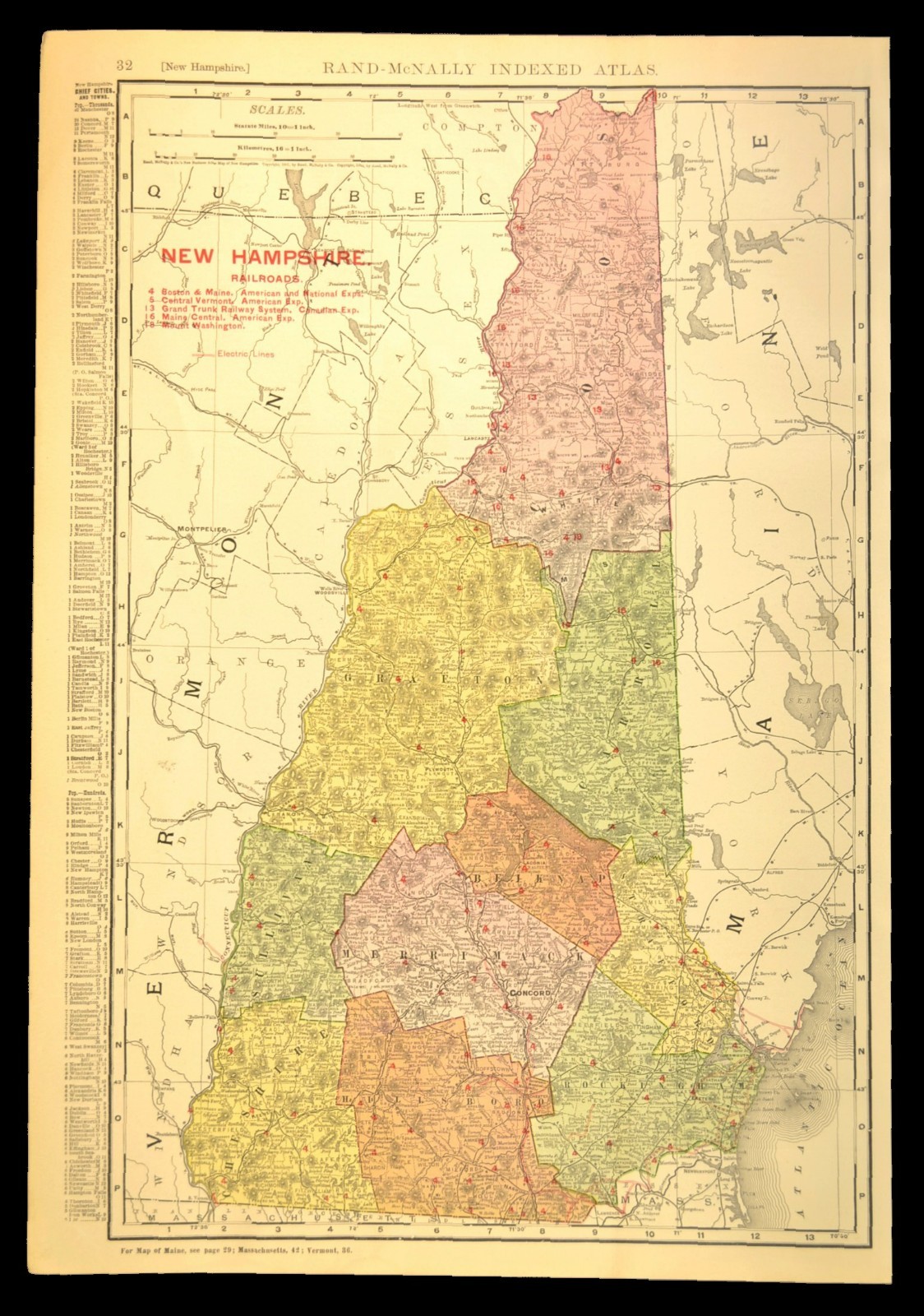 1907 Antique New Hampshire Railroad Map Large Boston & Maine RR Atlas Map DATED